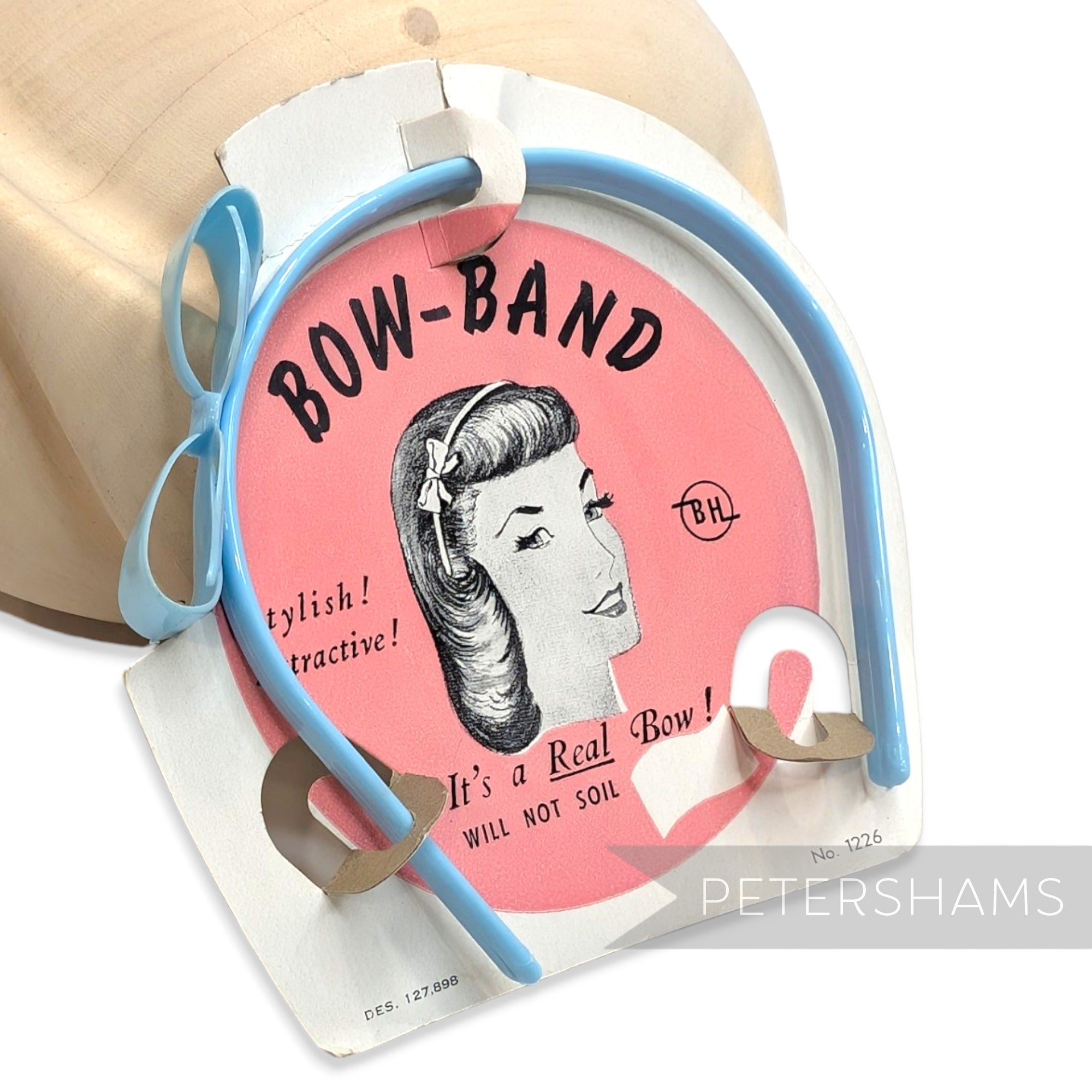 'Bow Band' Vintage 1950s Plastic Headband on Card