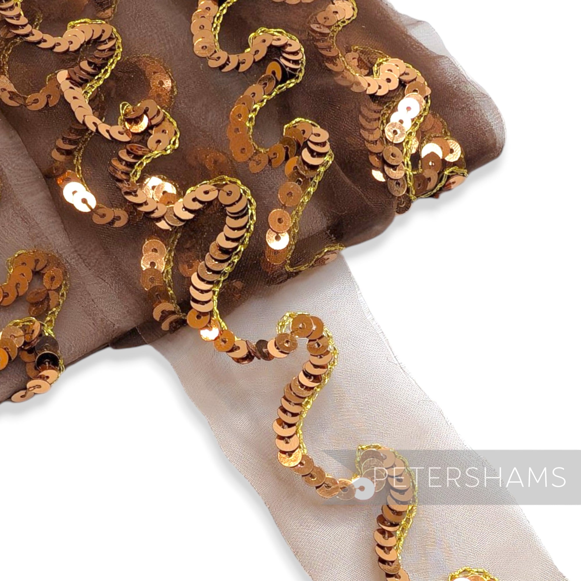 Tiny Sequin and Lurex Chain Stitch Wave Design Trim - 1m