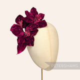 'Iyla' Triple Blossom Velvet Flower Wired Hat Mount