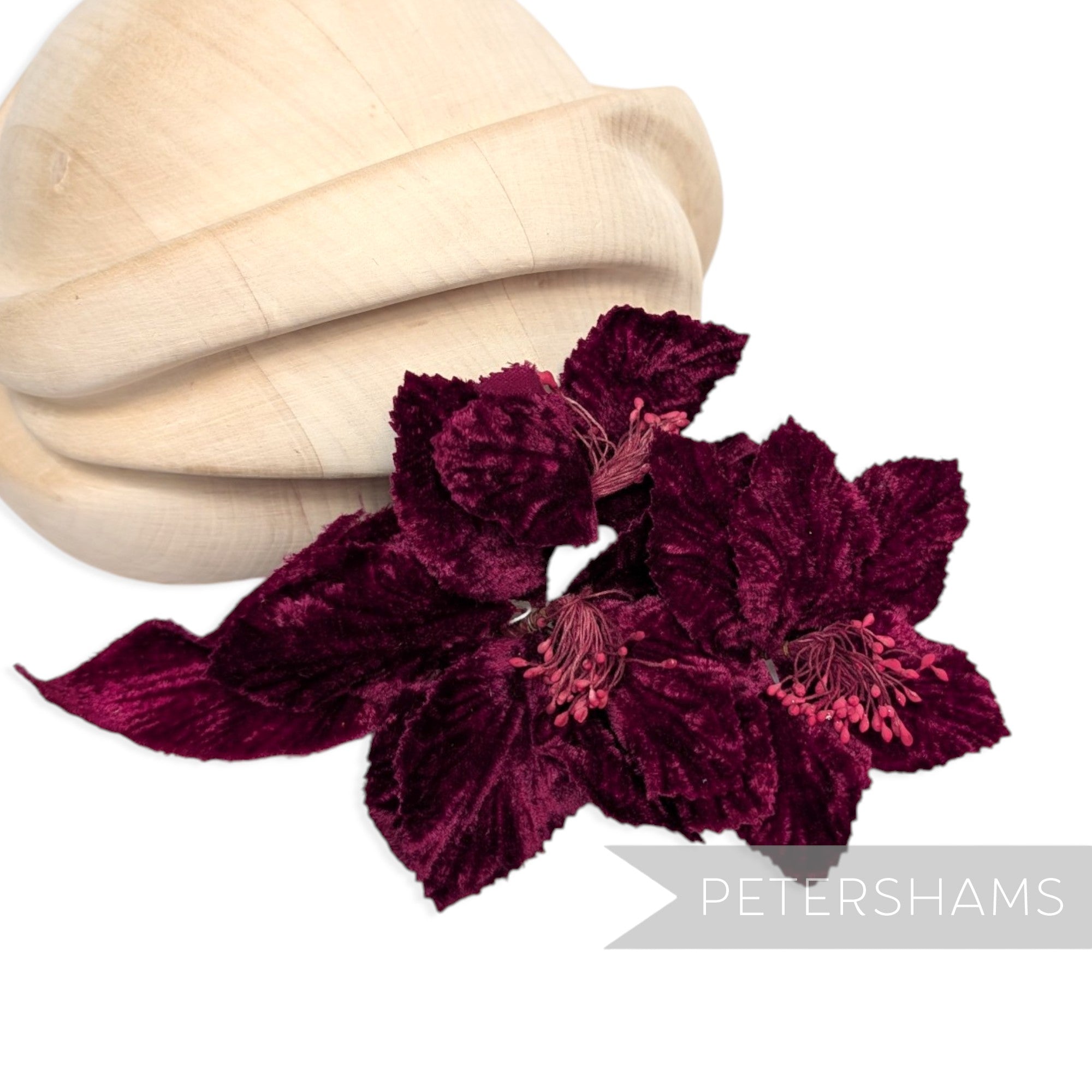 'Iyla' Triple Blossom Velvet Flower Wired Hat Mount