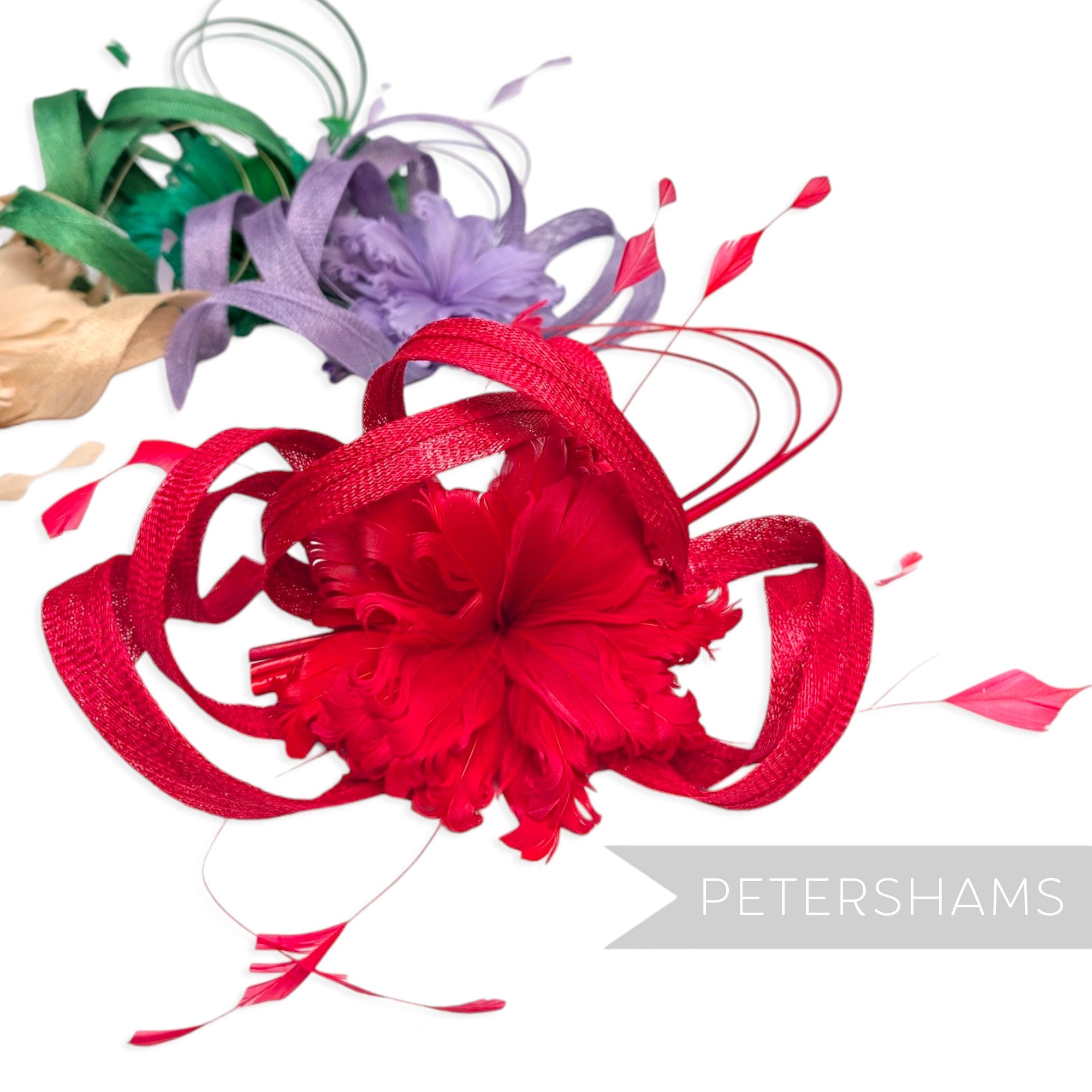 *One-off* Extra Large Curled Feather Flower, Diamond Coque and Looped Sinamay Mount