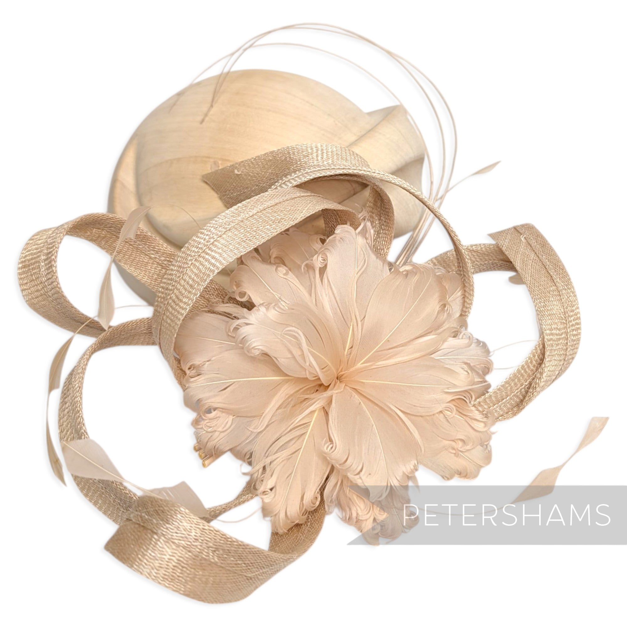 *One-off* Extra Large Curled Feather Flower, Diamond Coque and Looped Sinamay Mount