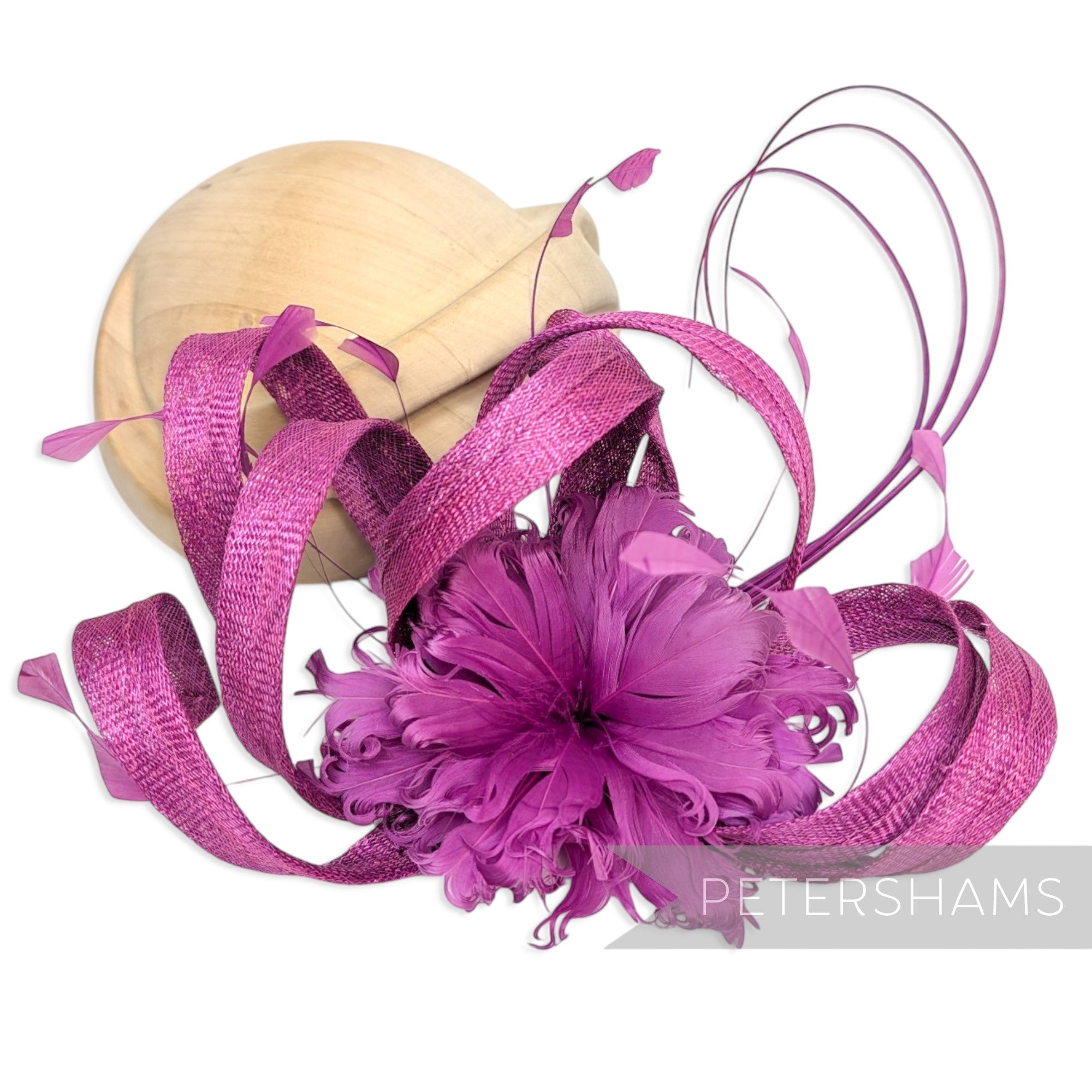 *One-off* Extra Large Curled Feather Flower, Diamond Coque and Looped Sinamay Mount