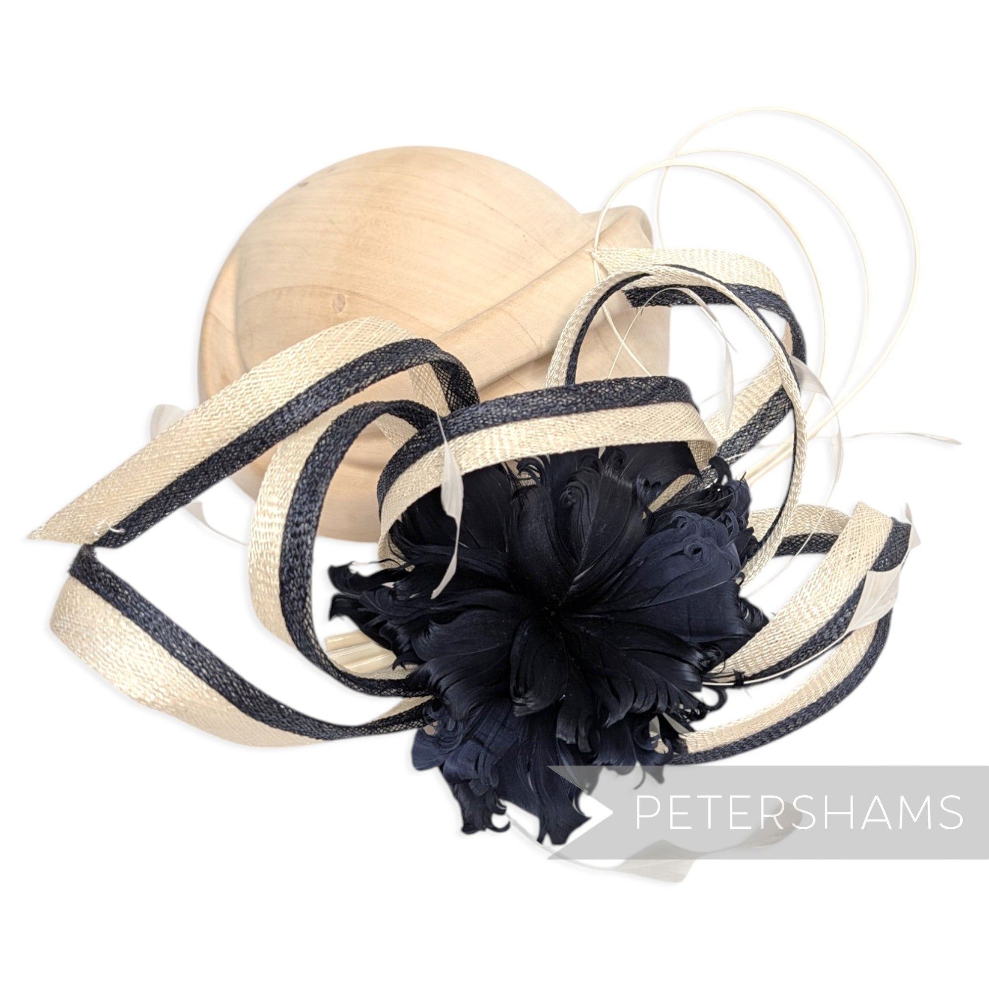 *One-off* Extra Large Curled Feather Flower, Diamond Coque and Looped Sinamay Mount