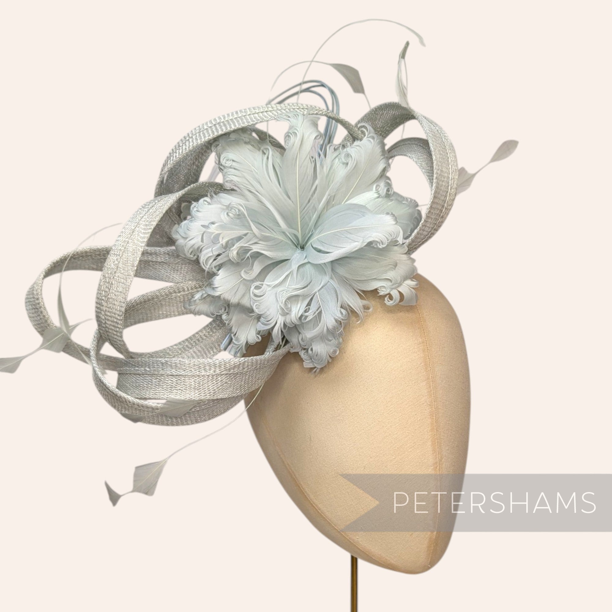 *One-off* Extra Large Curled Feather Flower, Diamond Coque and Looped Sinamay Mount