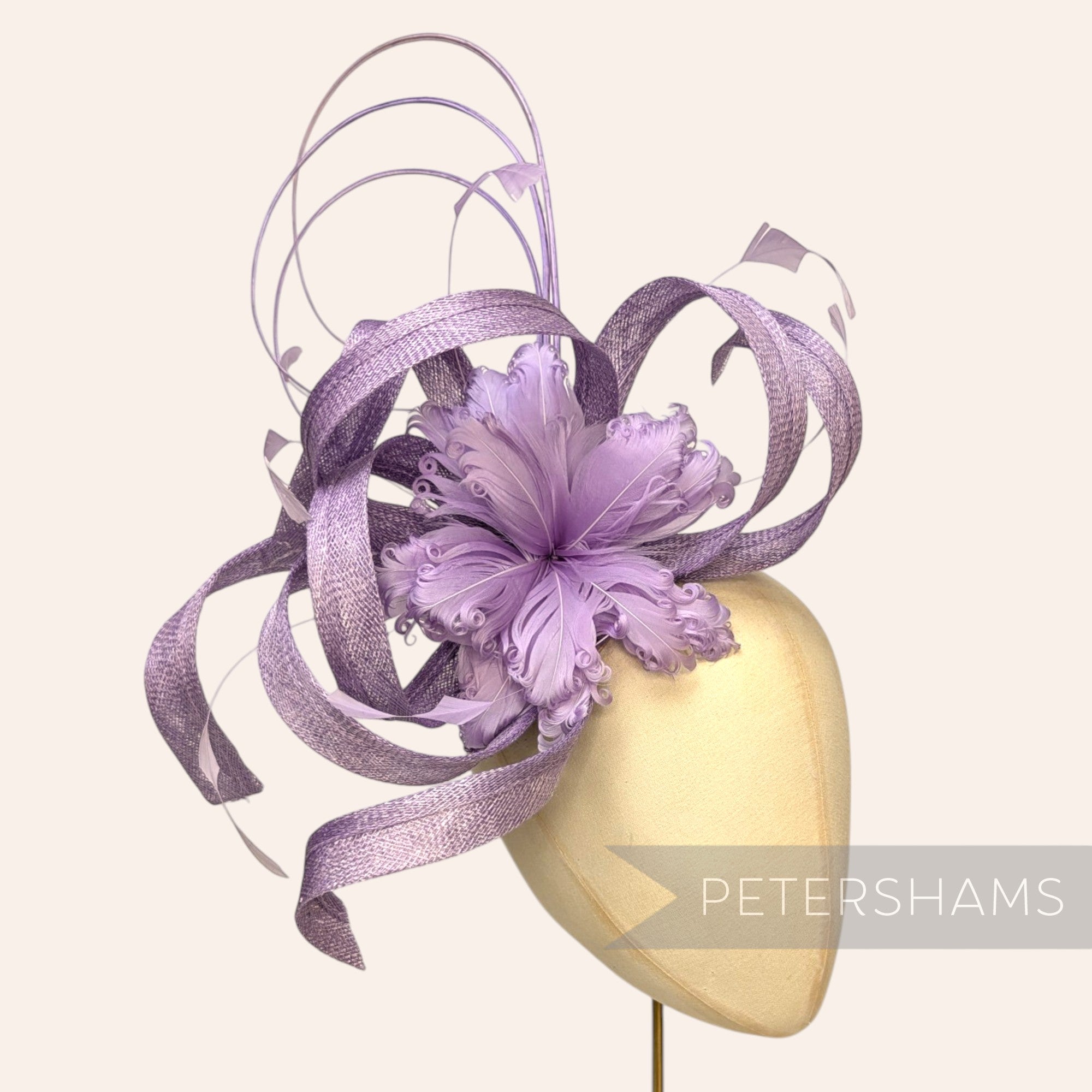 *One-off* Extra Large Curled Feather Flower, Diamond Coque and Looped Sinamay Mount