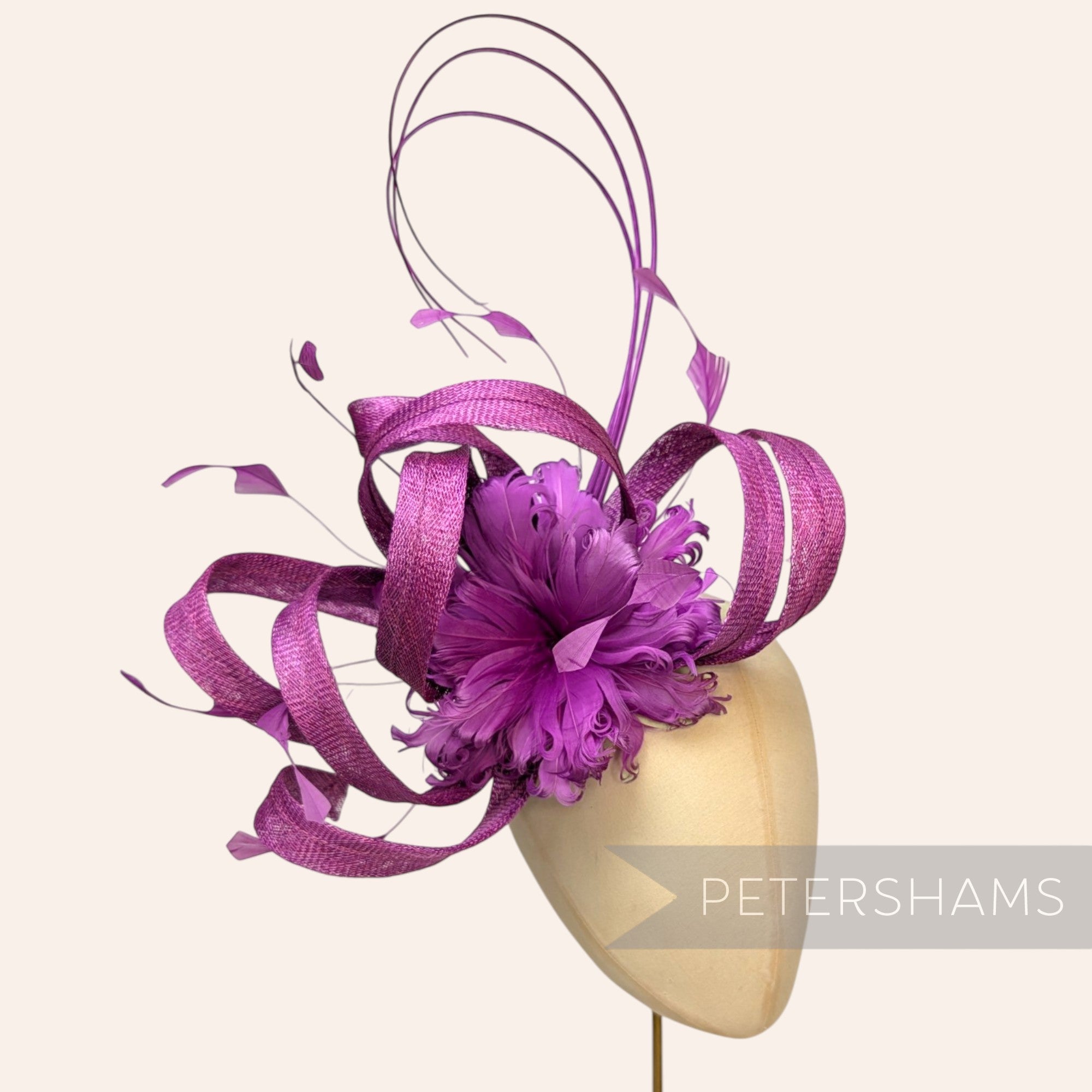 *One-off* Extra Large Curled Feather Flower, Diamond Coque and Looped Sinamay Mount