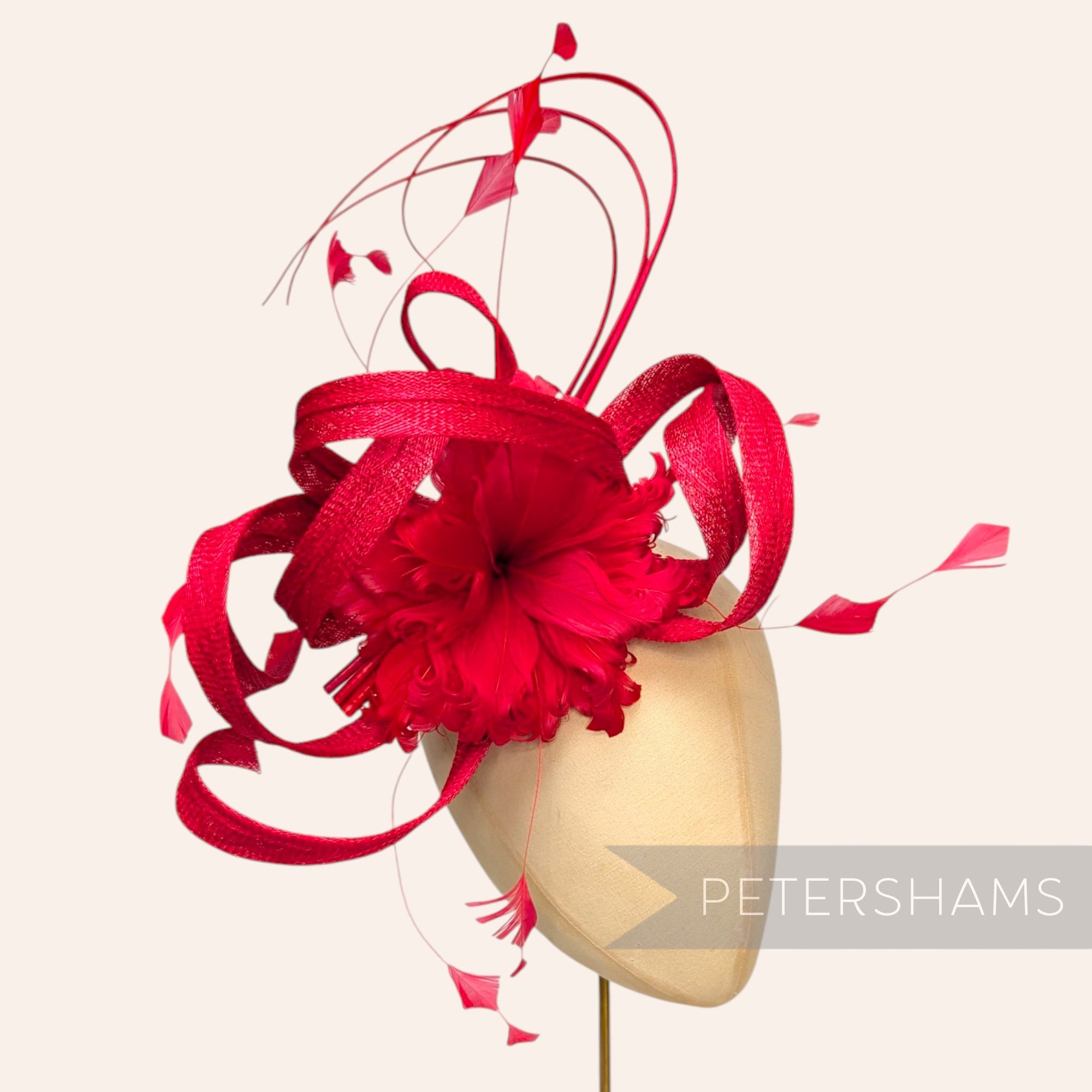 *One-off* Extra Large Curled Feather Flower, Diamond Coque and Looped Sinamay Mount