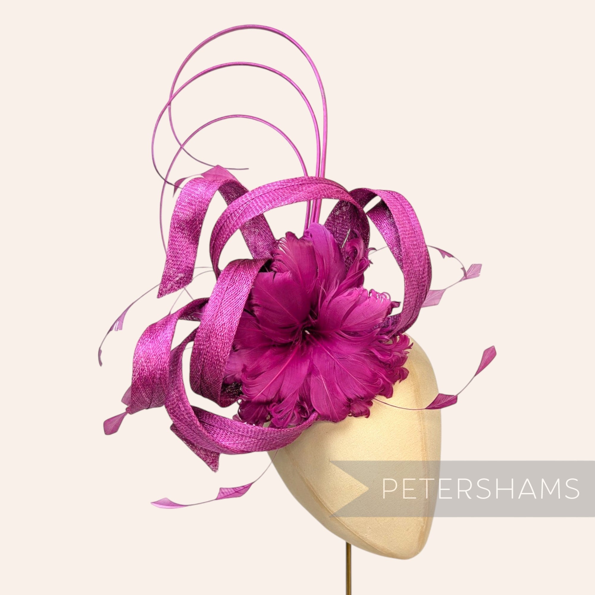 *One-off* Extra Large Curled Feather Flower, Diamond Coque and Looped Sinamay Mount