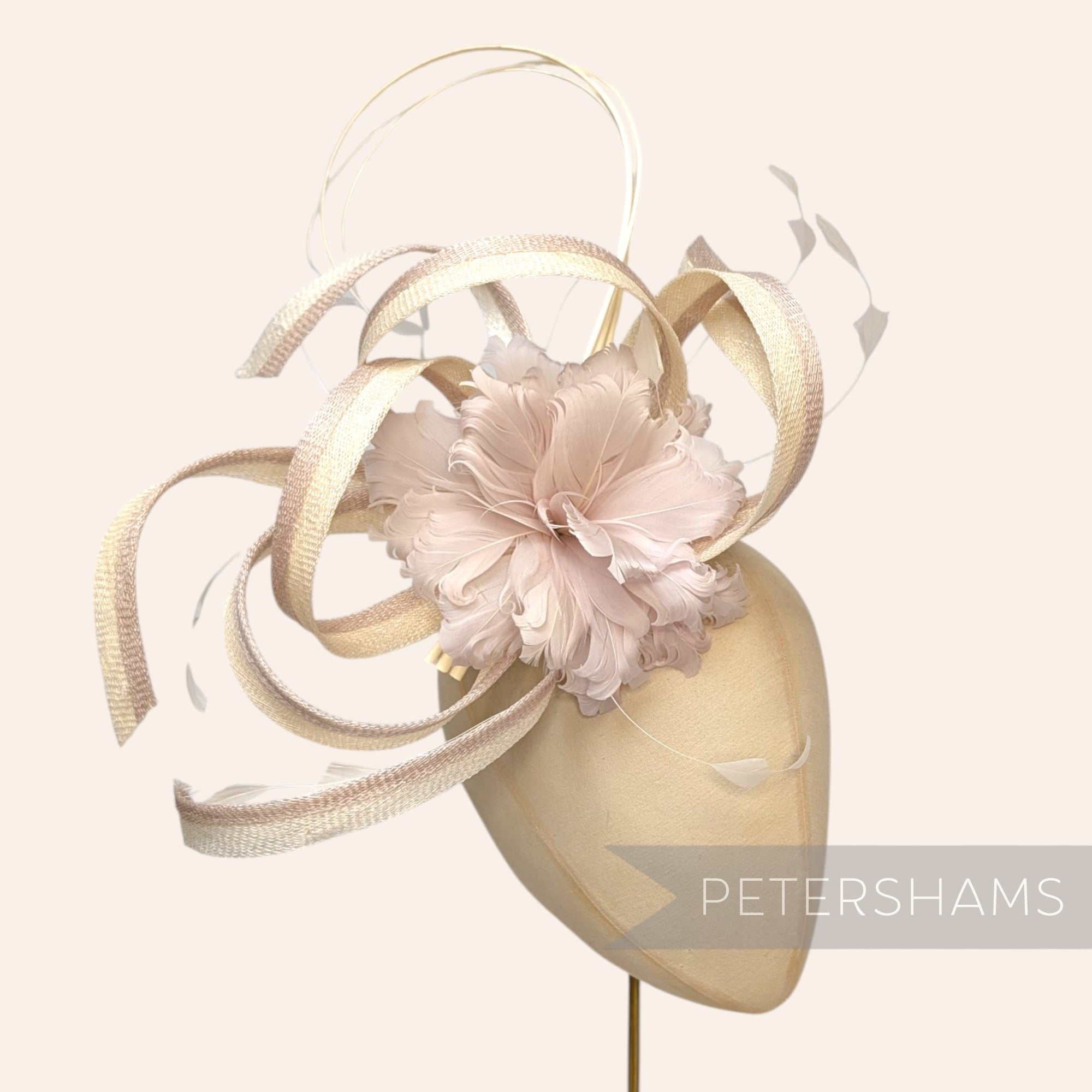 *One-off* Extra Large Curled Feather Flower, Diamond Coque and Looped Sinamay Mount