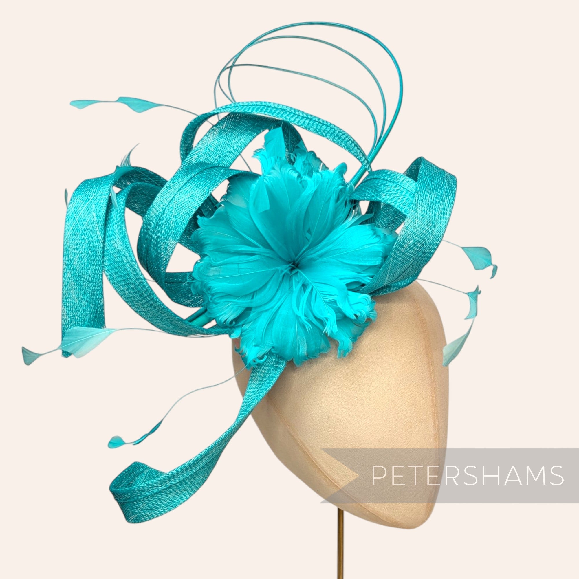 *One-off* Extra Large Curled Feather Flower, Diamond Coque and Looped Sinamay Mount