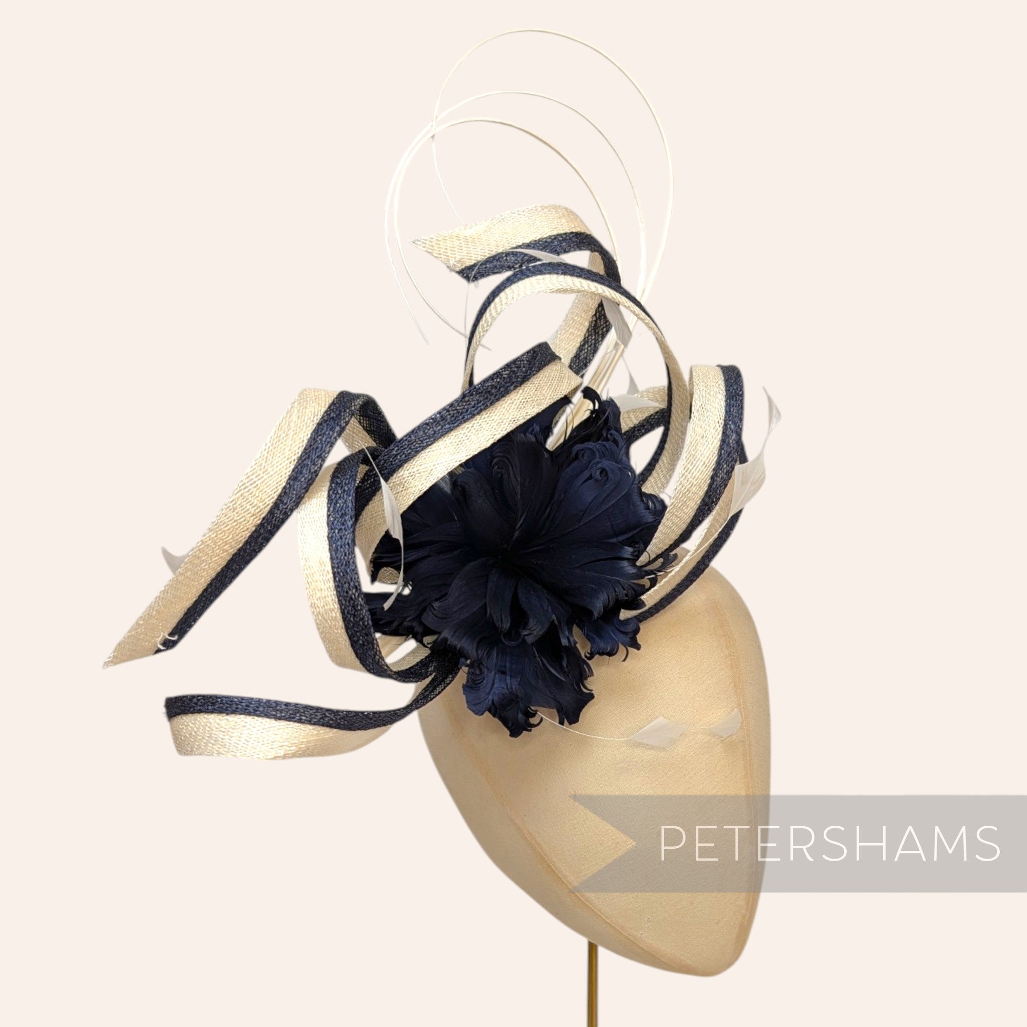 *One-off* Extra Large Curled Feather Flower, Diamond Coque and Looped Sinamay Mount