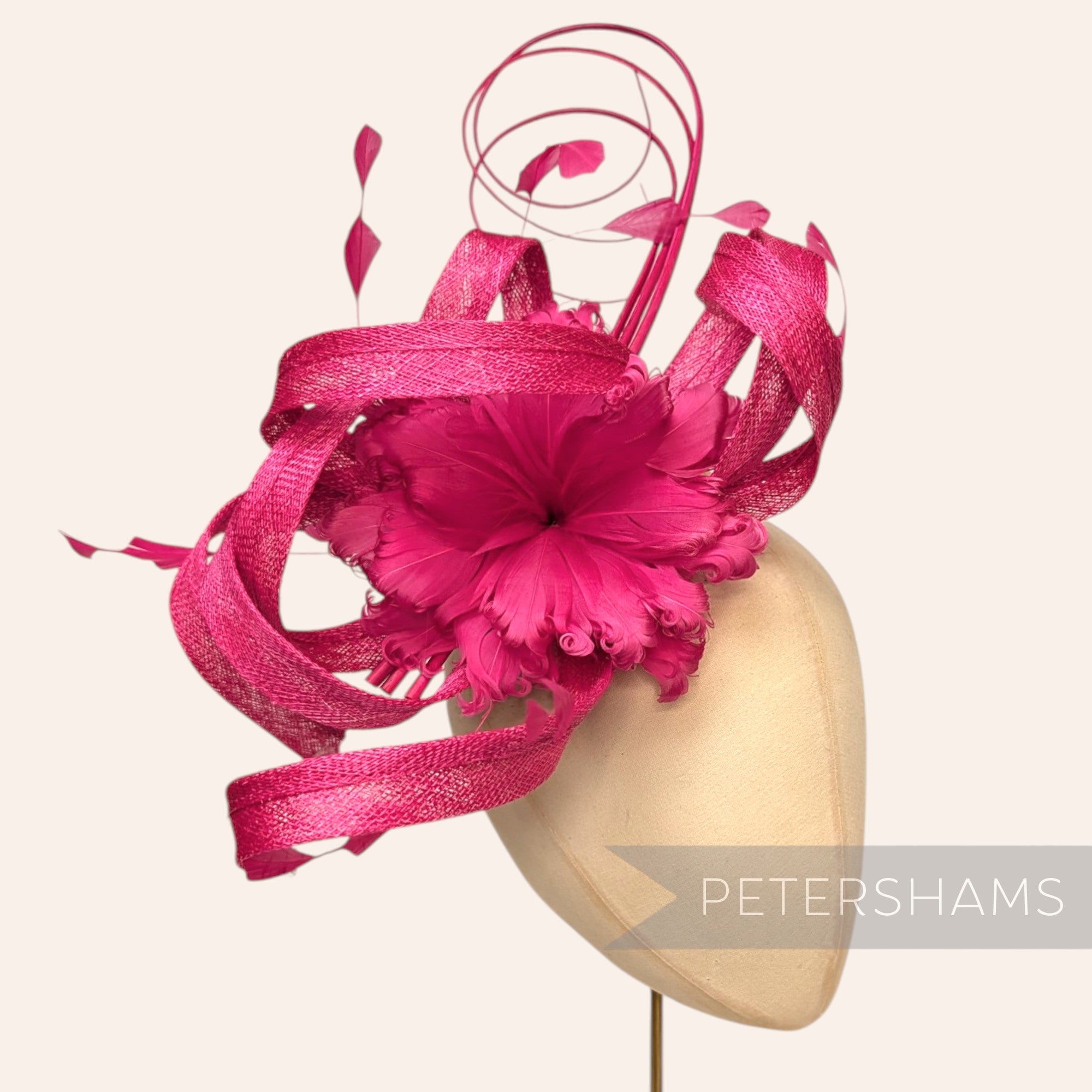 *One-off* Extra Large Curled Feather Flower, Diamond Coque and Looped Sinamay Mount