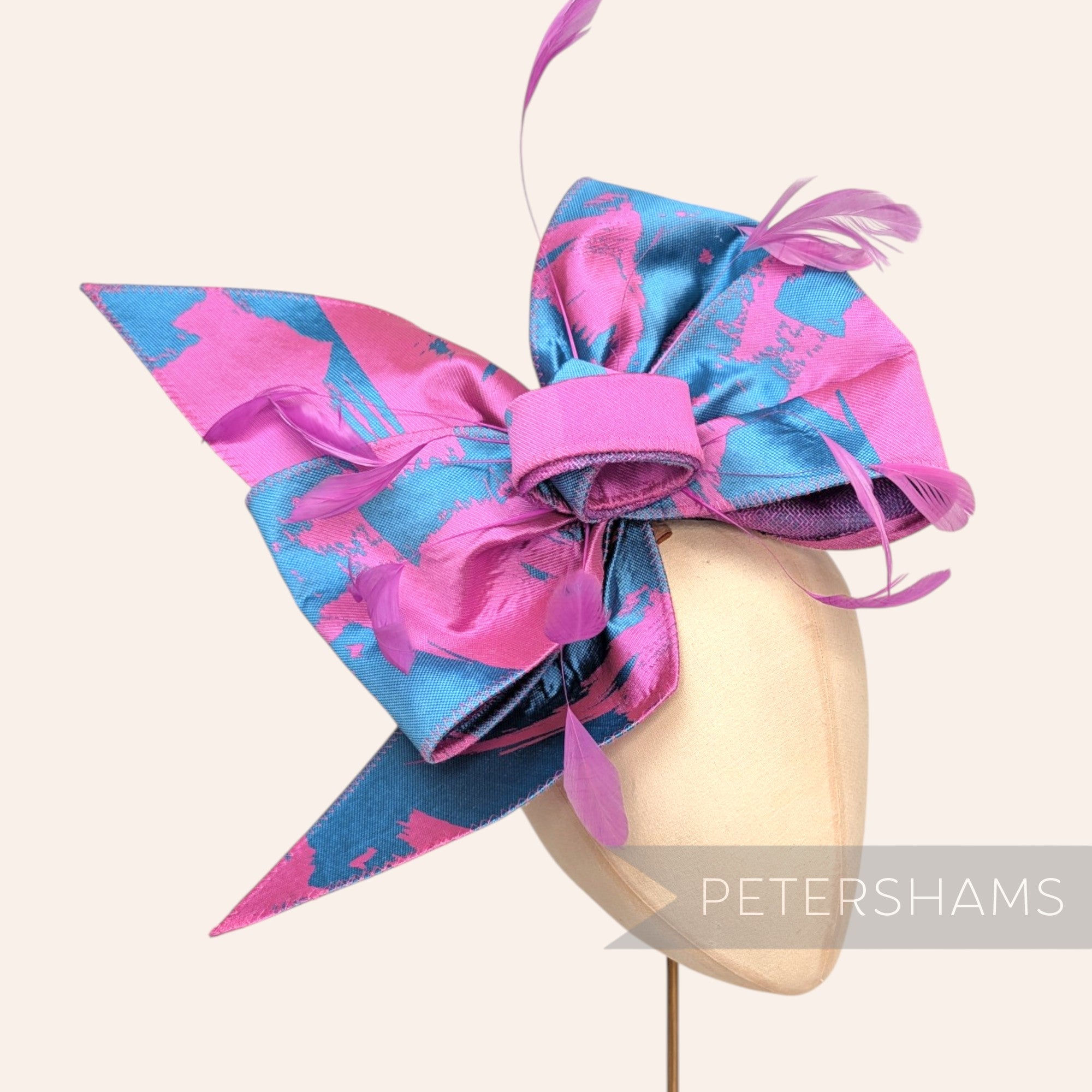 *One-off* XL Asymmetric Fabric Bows with Stripped Coque Feathers