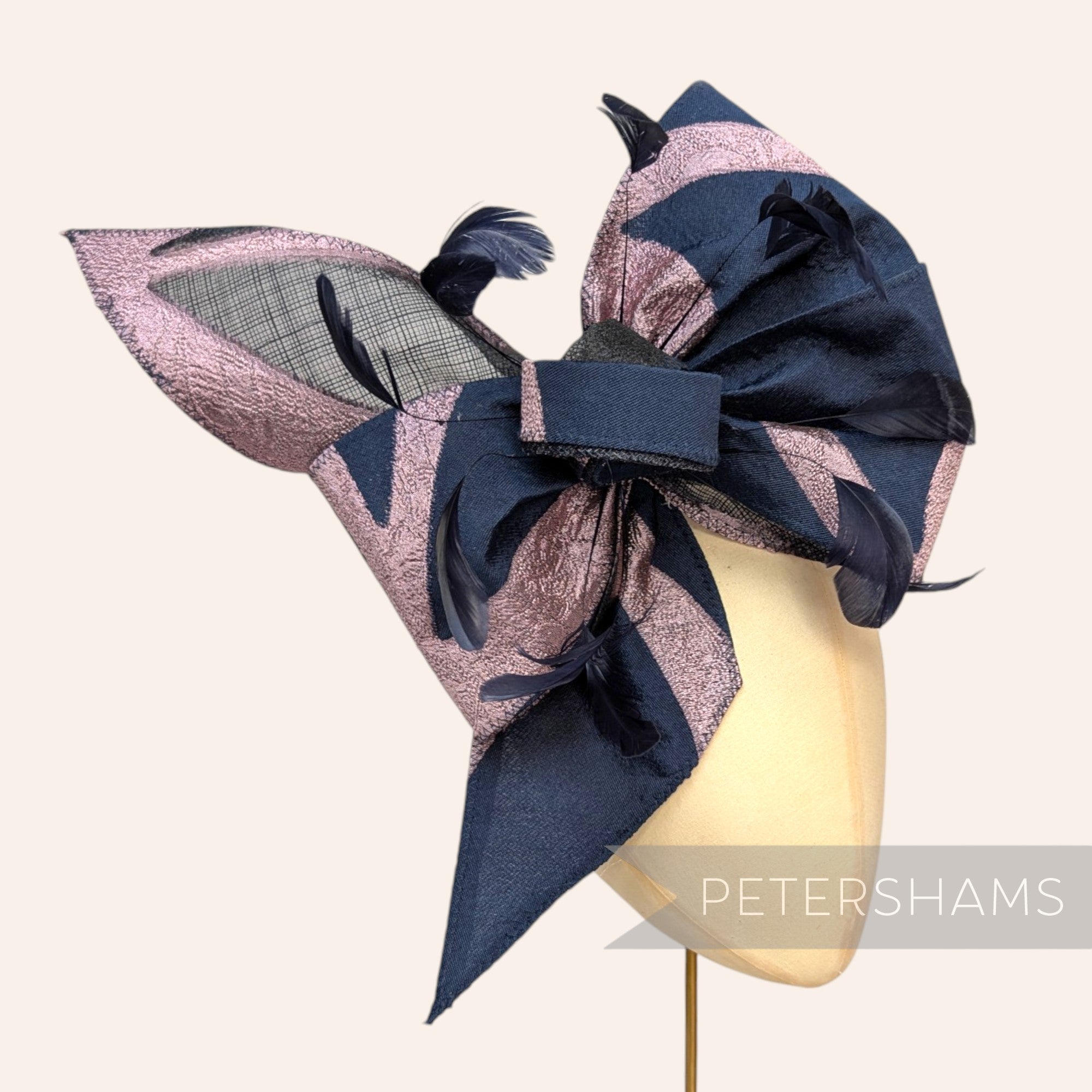 *One-off* XL Asymmetric Fabric Bows with Stripped Coque Feathers