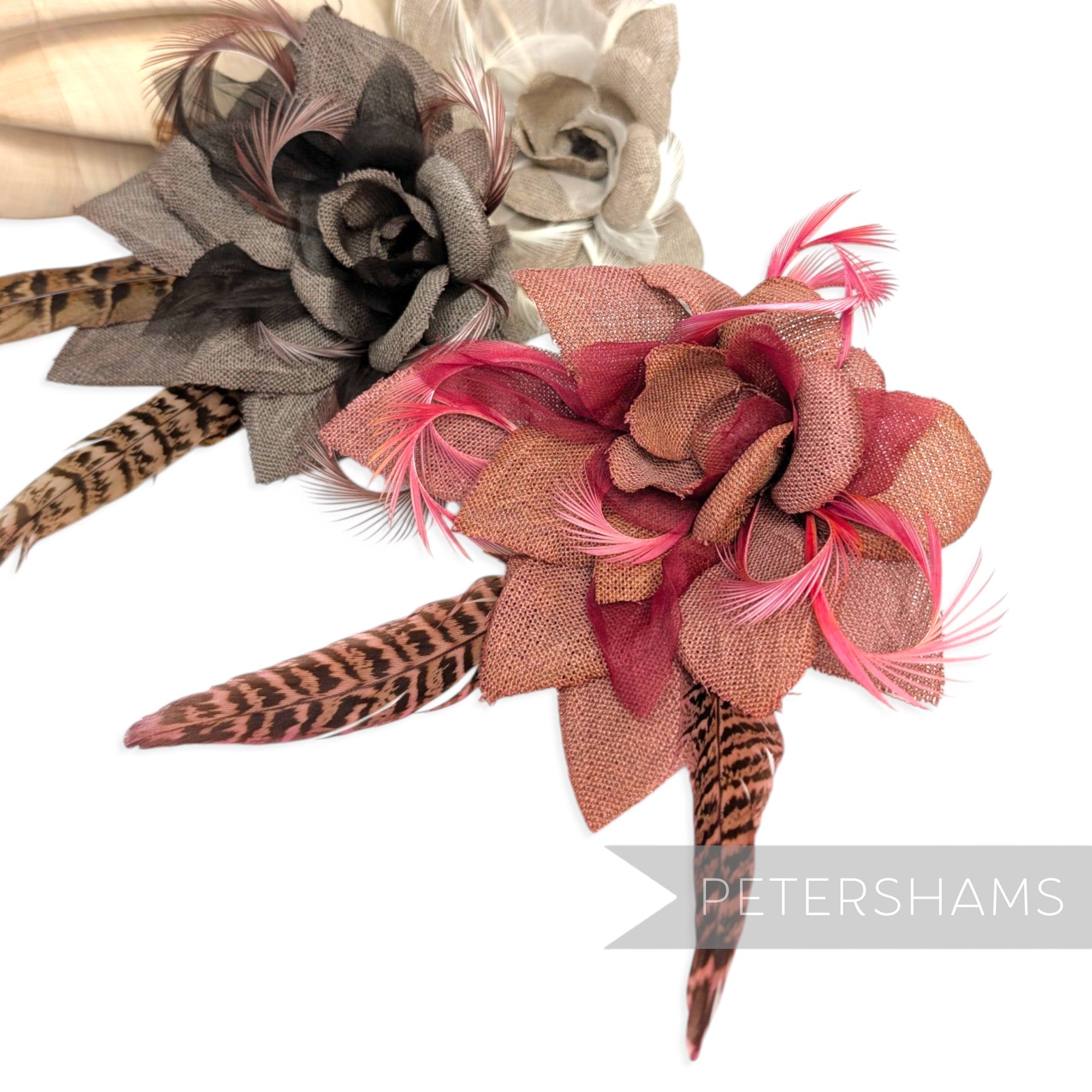 *One-off* 'Steyer' Hessian, Organza, Biot and Pheasant Feather Flower Mount