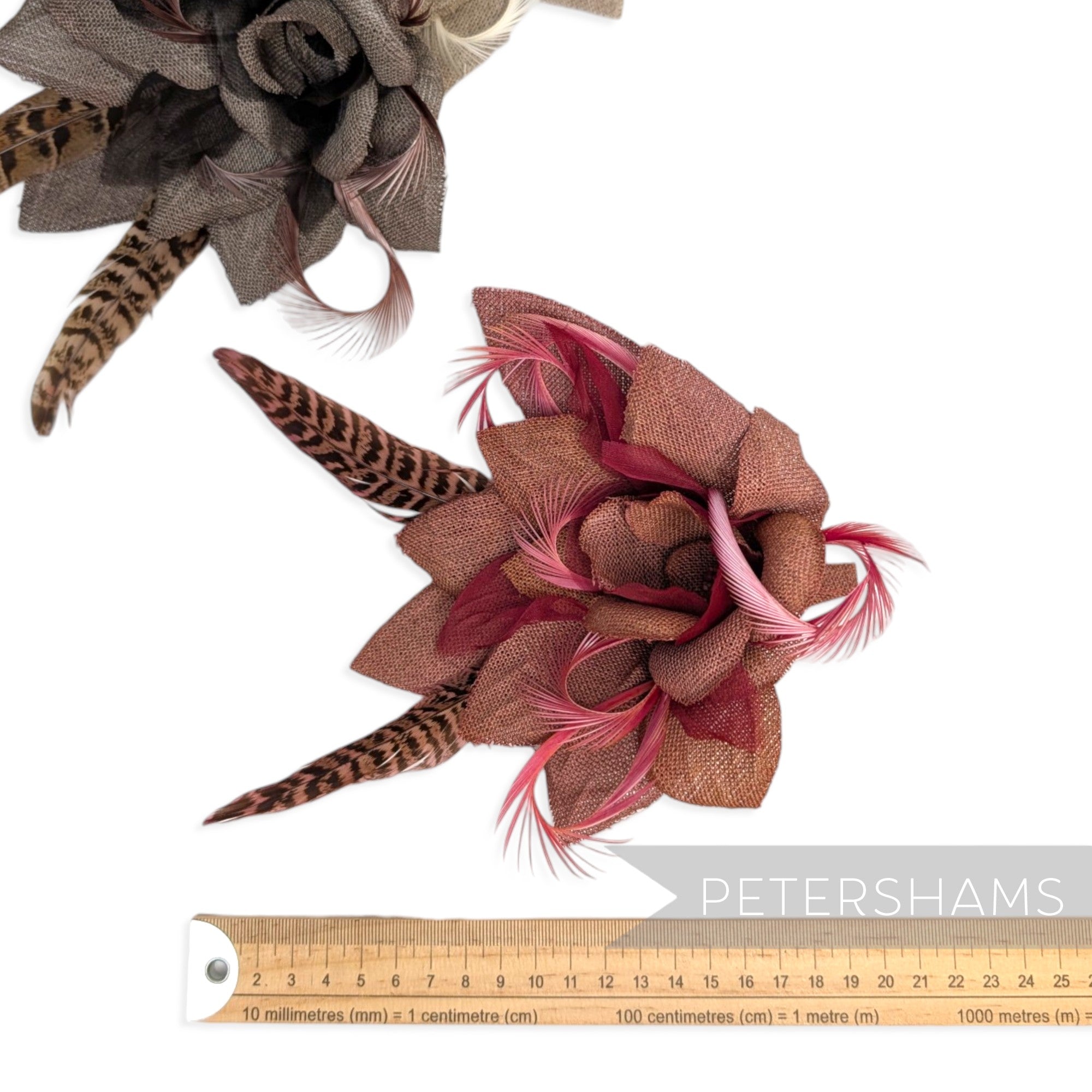 *One-off* 'Steyer' Hessian, Organza, Biot and Pheasant Feather Flower Mount