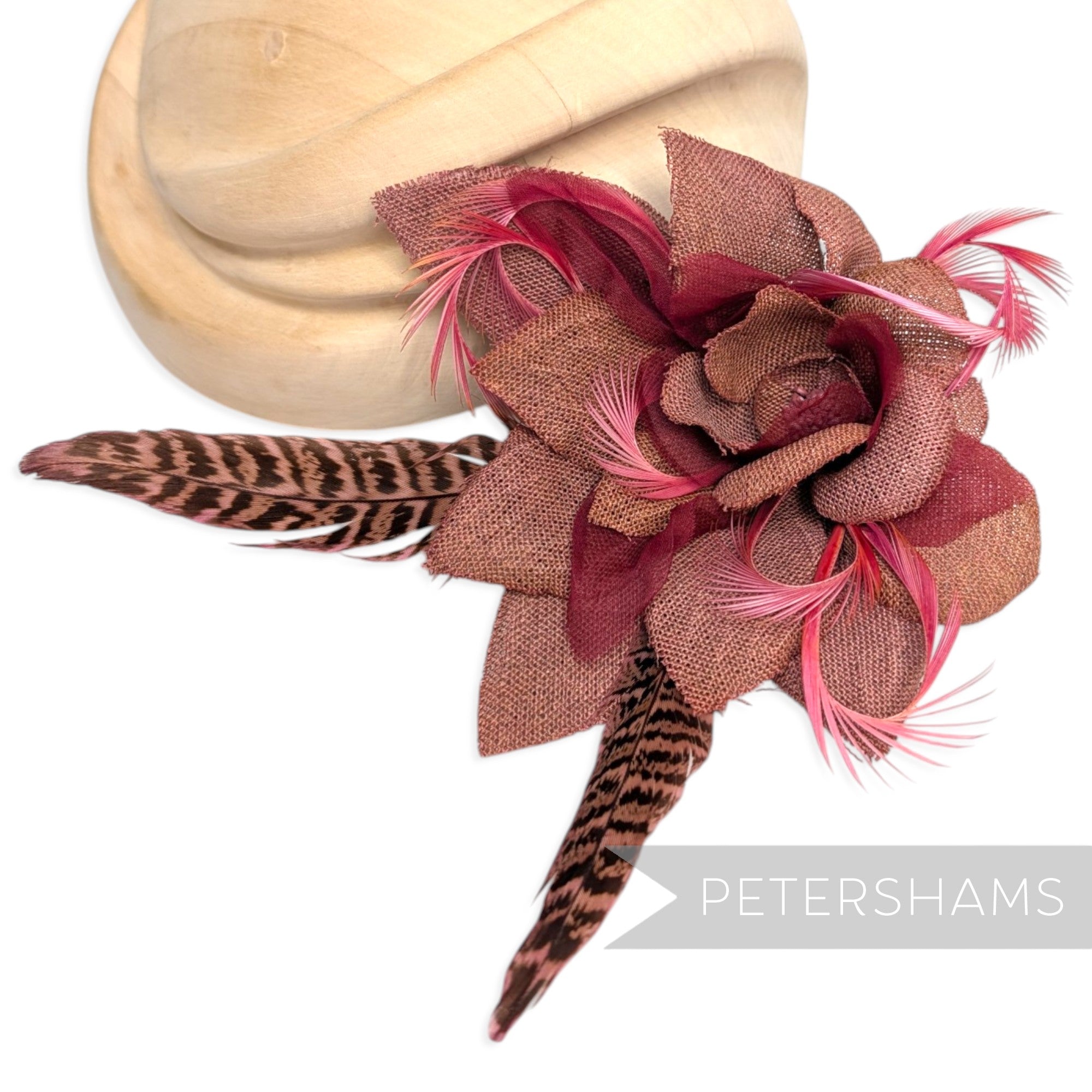 *One-off* 'Steyer' Hessian, Organza, Biot and Pheasant Feather Flower Mount