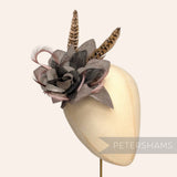 *One-off* 'Steyer' Hessian, Organza, Biot and Pheasant Feather Flower Mount