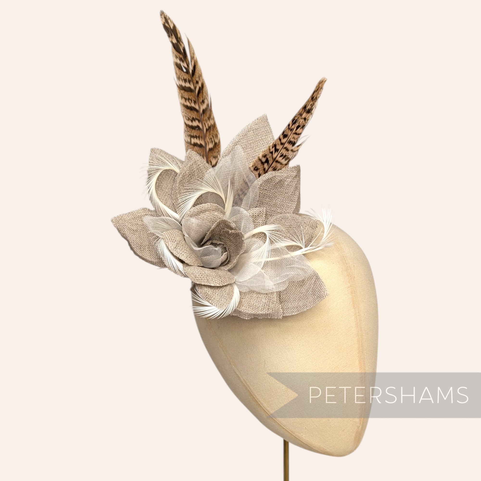 *One-off* 'Steyer' Hessian, Organza, Biot and Pheasant Feather Flower Mount
