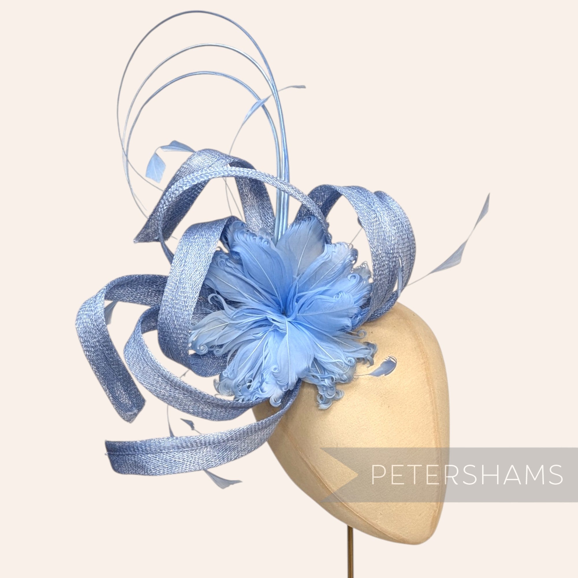 *One-off* Extra Large Curled Feather Flower, Diamond Coque and Looped Sinamay Mount