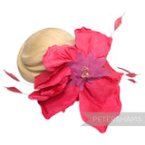 *Imperfect* XL 'Luci' Silk 23cm Rose Millinery Flower with Stripped Coque Feathers