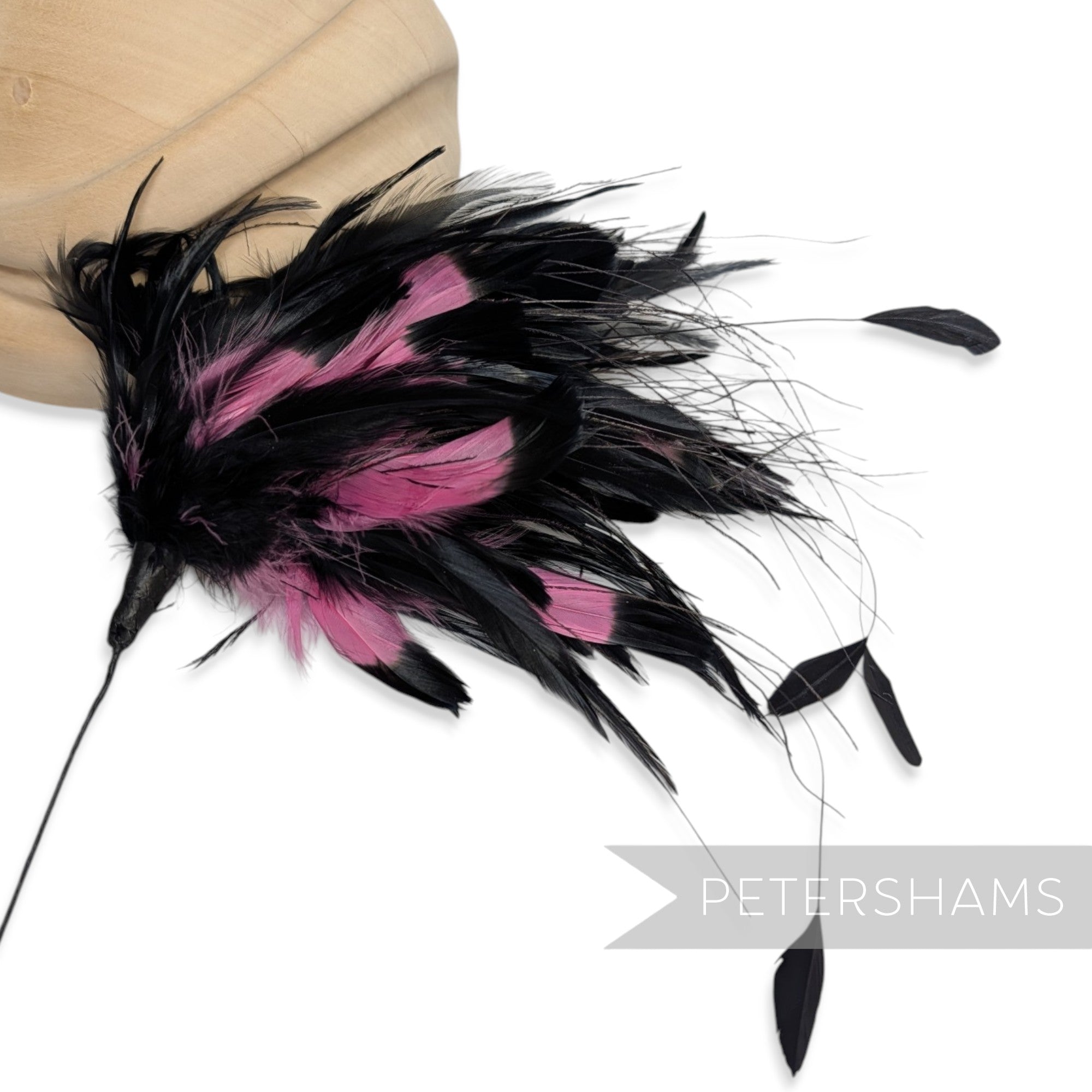 *One-off* Pink & Black Dip Dye Goose, Peacock Herl & Coque Feather Mount