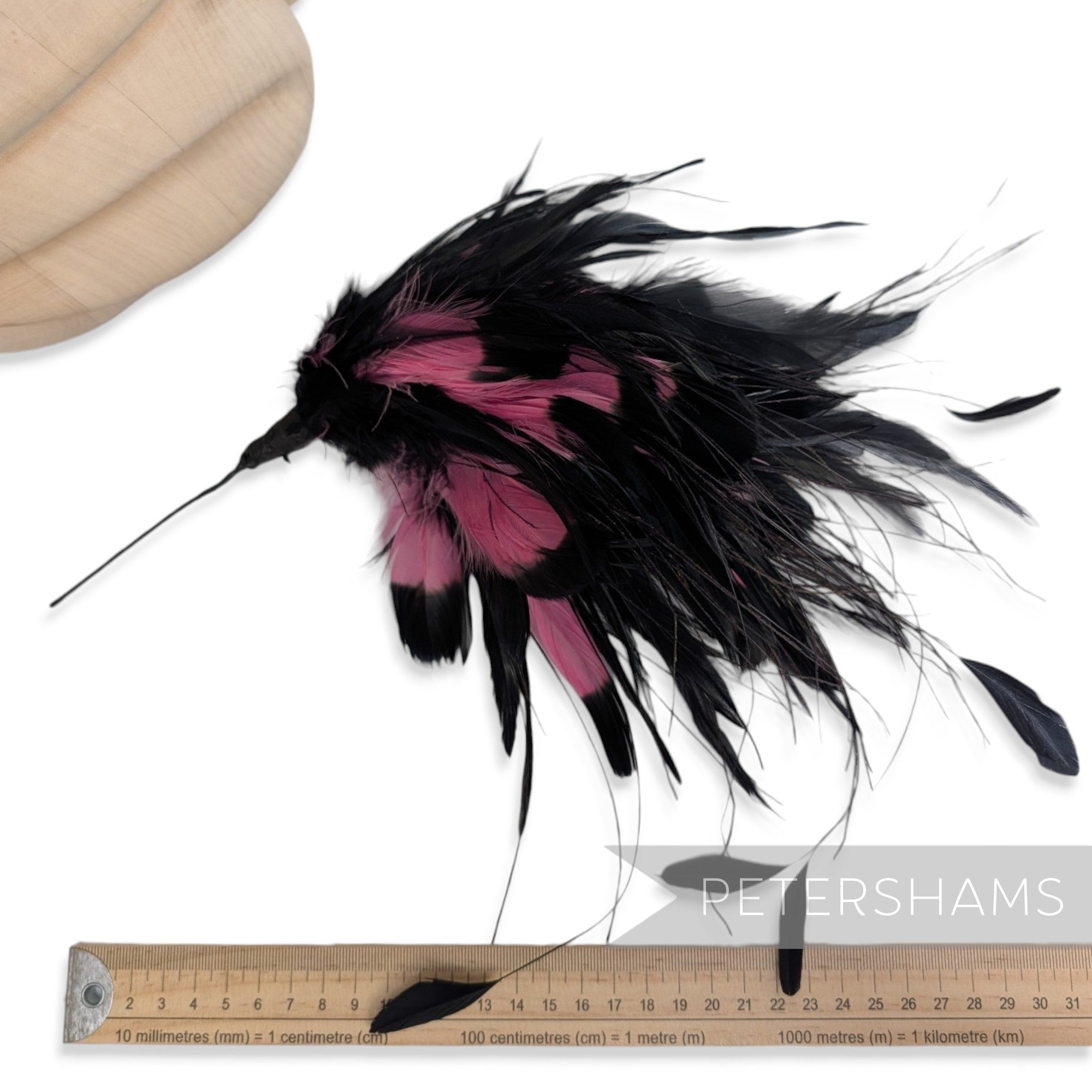 *One-off* Pink & Black Dip Dye Goose, Peacock Herl & Coque Feather Mount