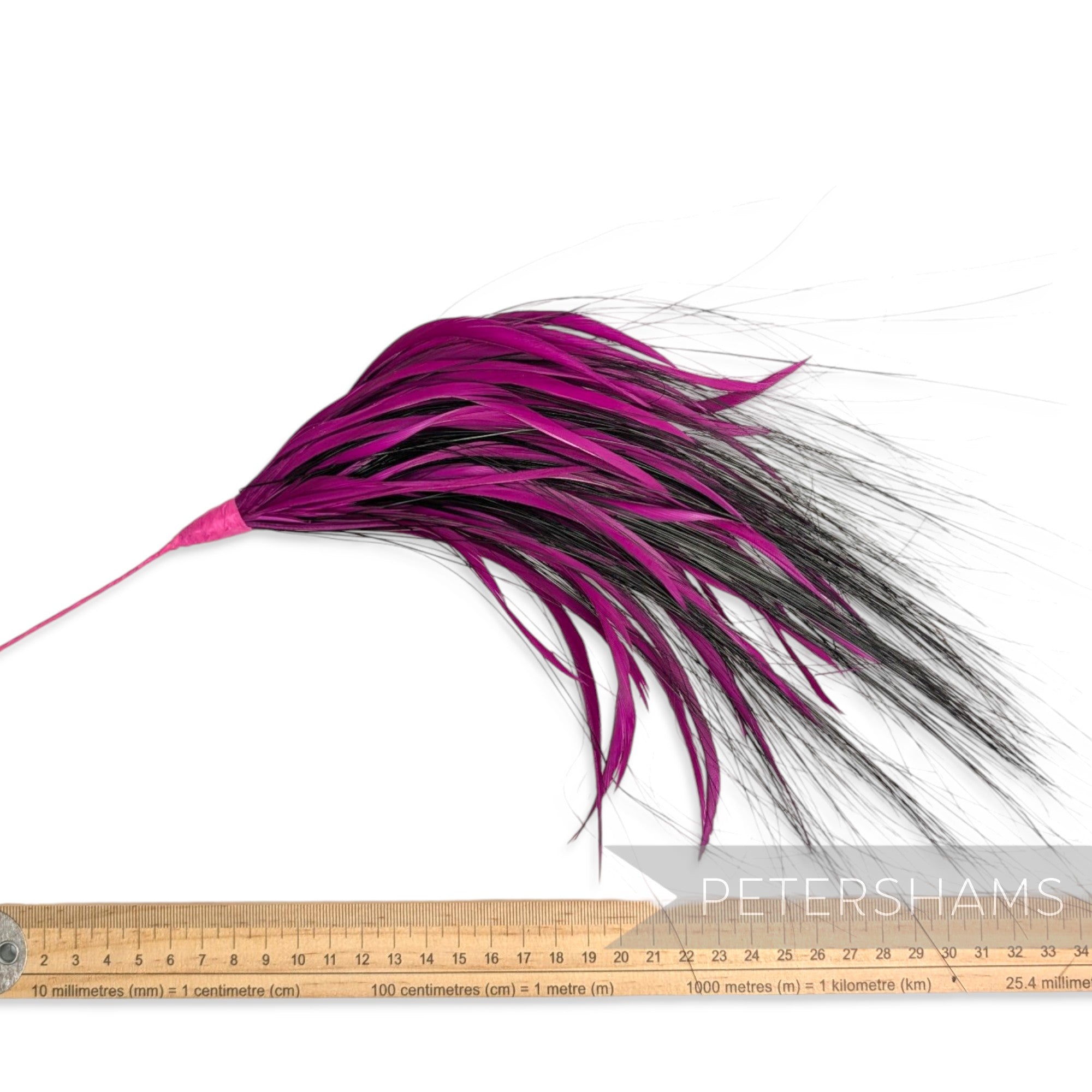 *One-off* Large Cerise Biot and Black Peacock Herl Wired Feather Mount