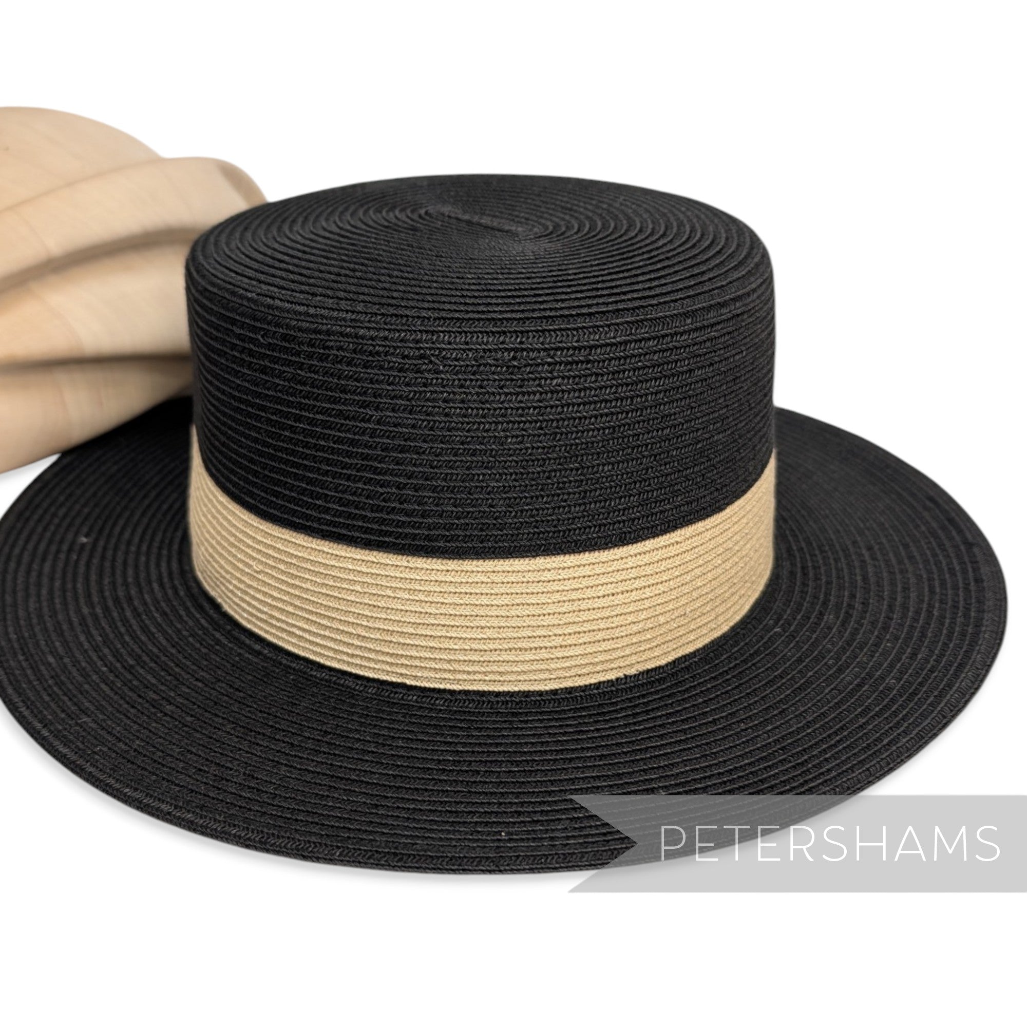2-Tone Black & Natural Crin Untrimmed Hat - 22"