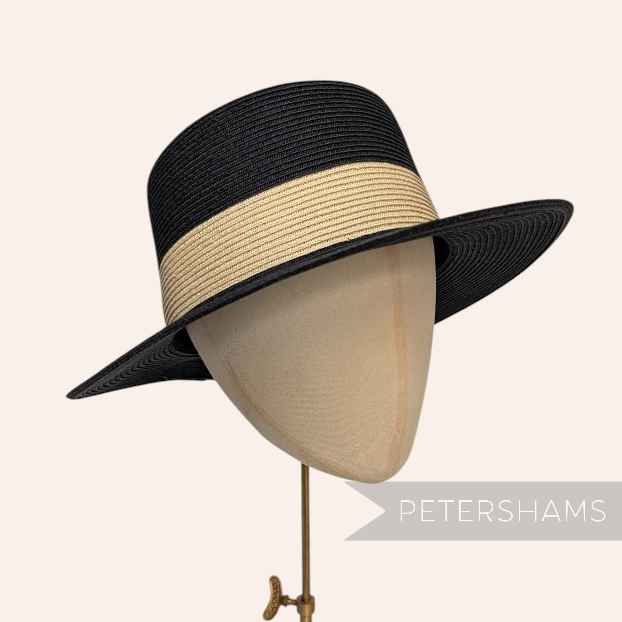 2-Tone Black & Natural Crin Untrimmed Hat - 22"