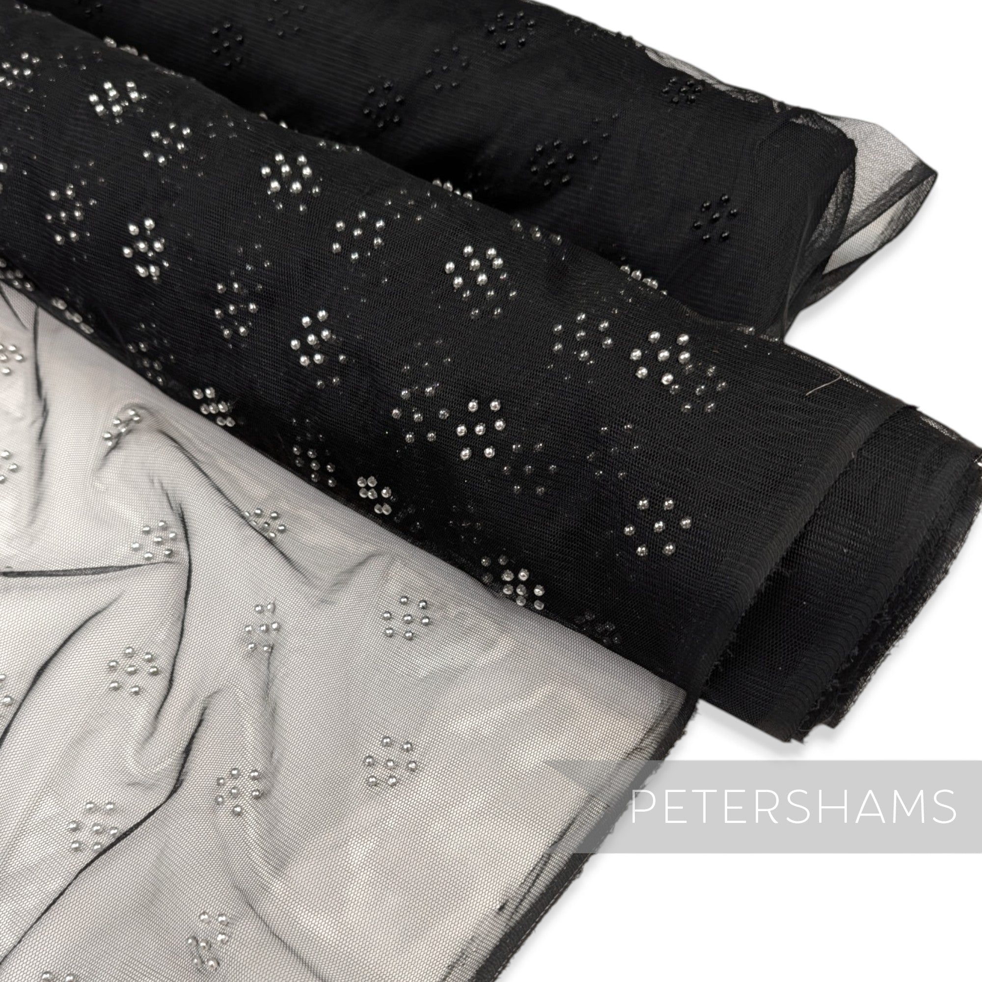 Acylic Dot Adorned Black Tulle Fabric 1.1m Wide - 1m