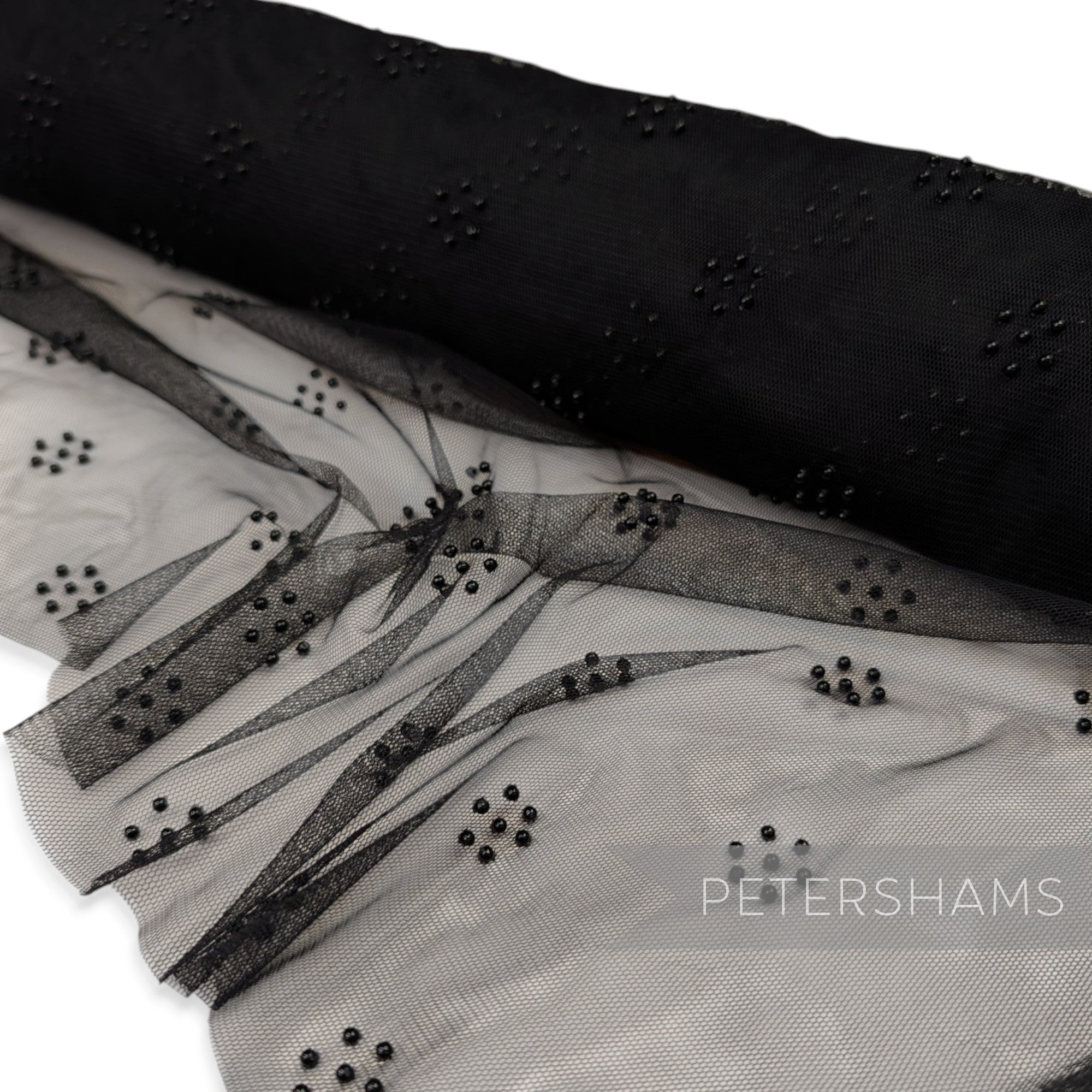 Acylic Dot Adorned Black Tulle Fabric 1.1m Wide - 1m