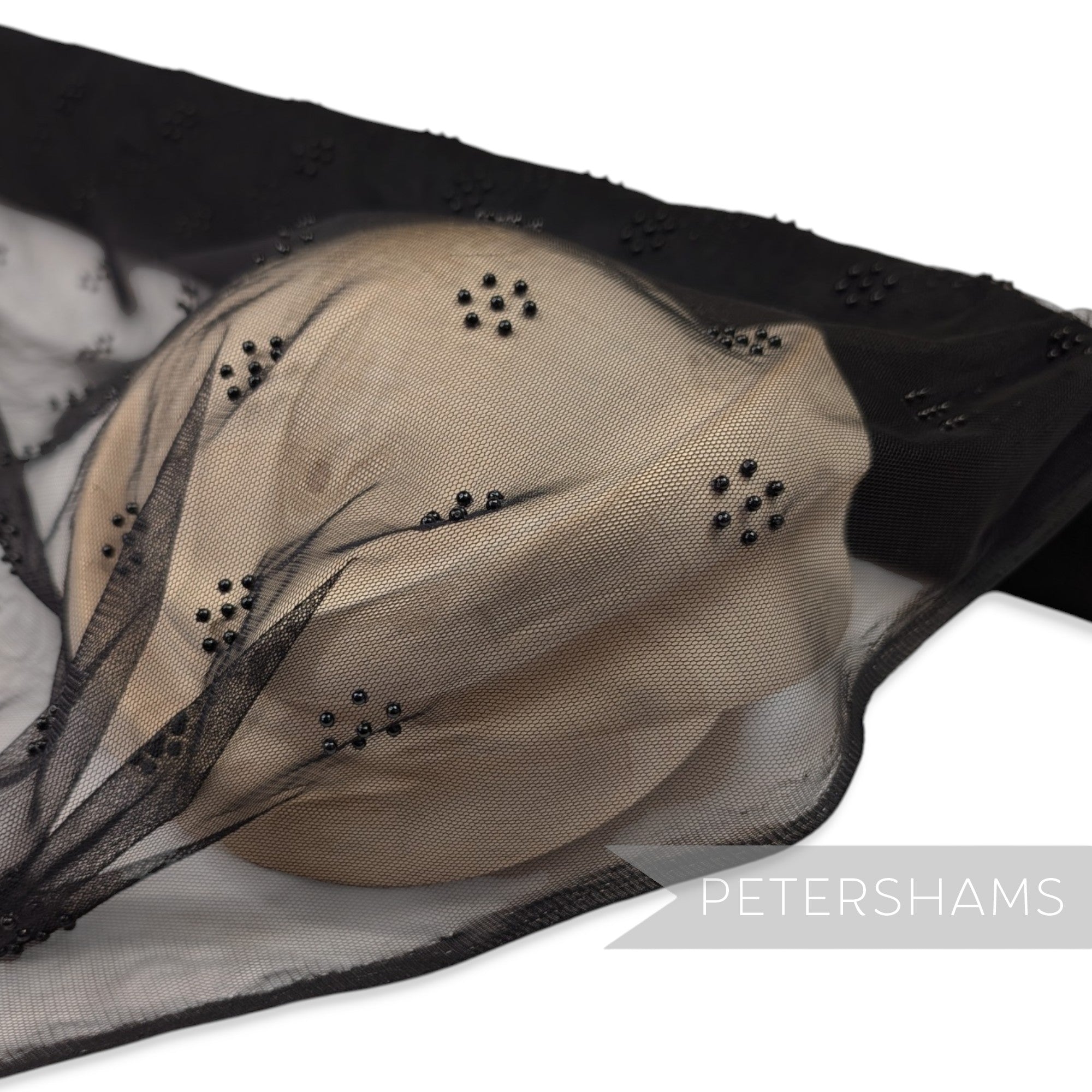 Acylic Dot Adorned Black Tulle Fabric 1.1m Wide - 1m