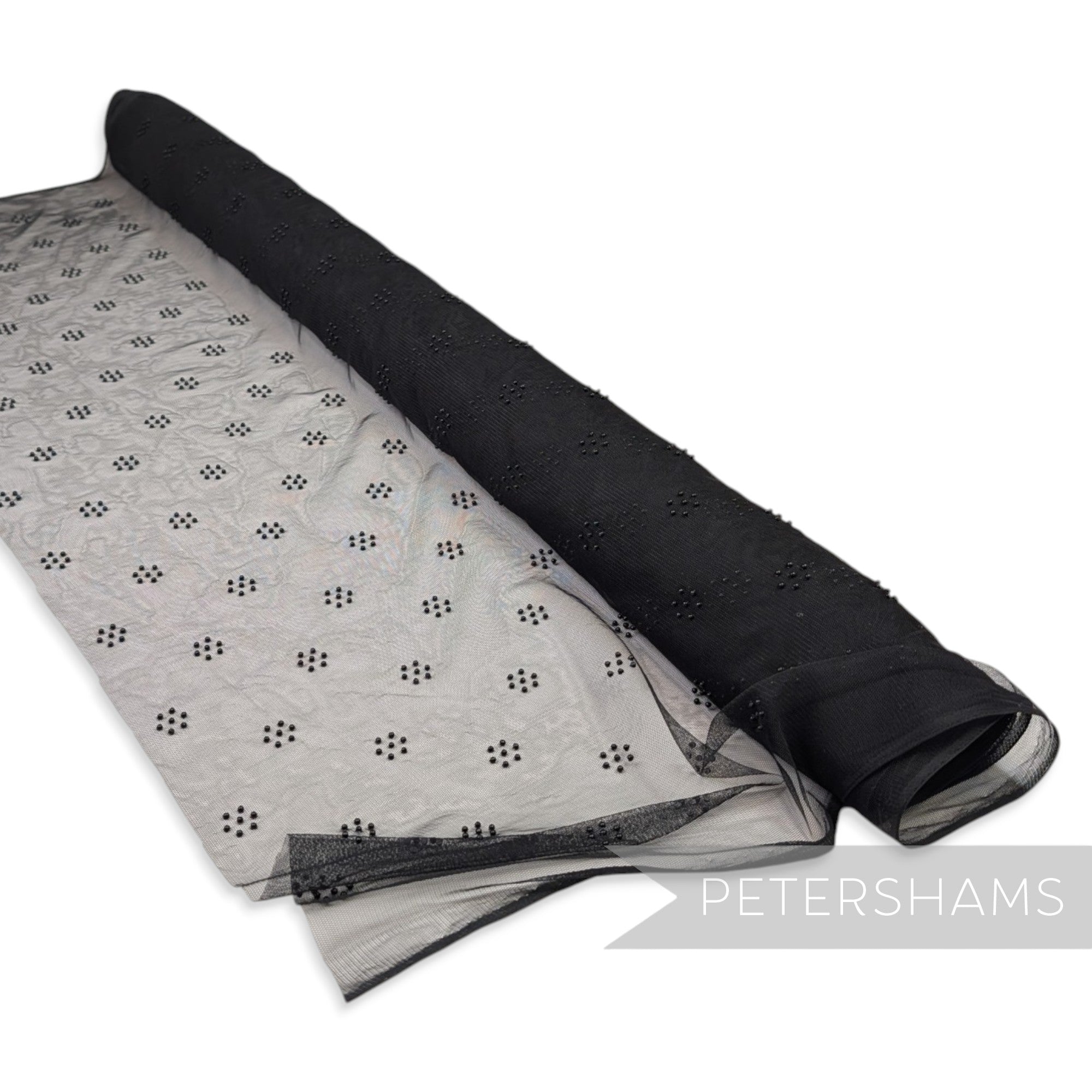 Acylic Dot Adorned Black Tulle Fabric 1.1m Wide - 1m