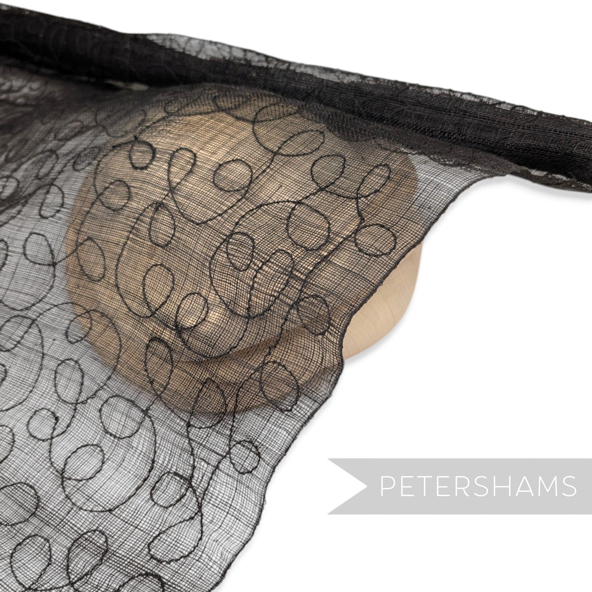 FULL PIECE - 90x90cm Black Embroidered Imperfect Sinamay Fabric