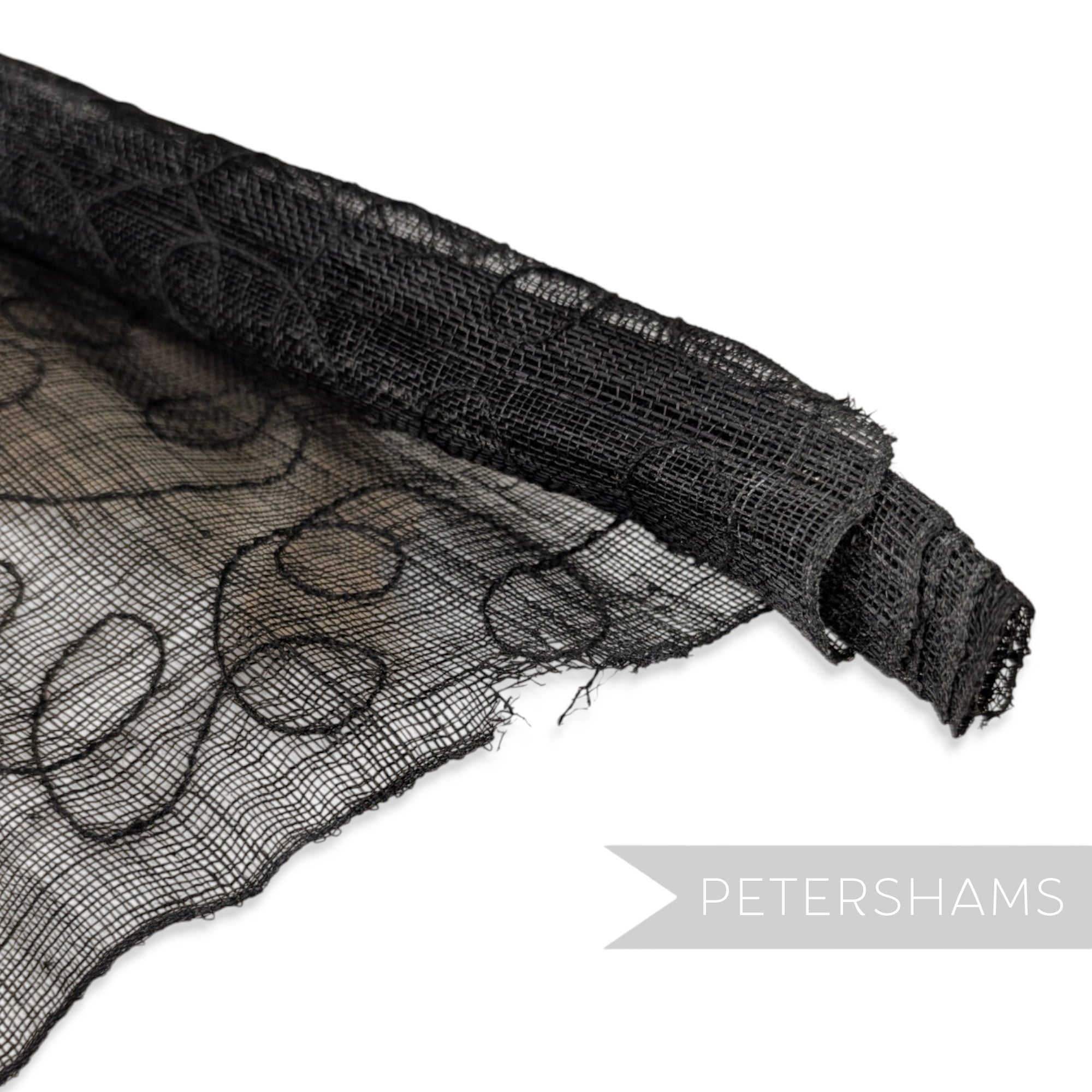 FULL PIECE - 90x90cm Black Embroidered Imperfect Sinamay Fabric