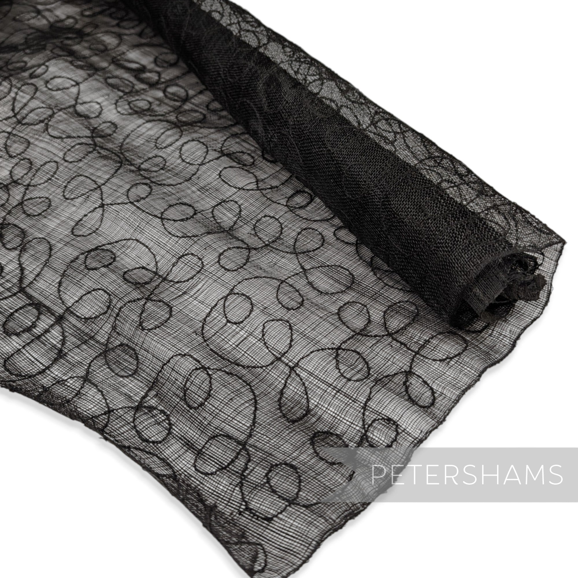 FULL PIECE - 90x90cm Black Embroidered Imperfect Sinamay Fabric