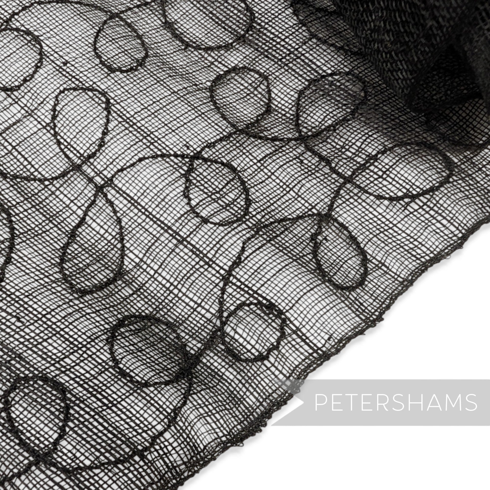FULL PIECE - 90x90cm Black Embroidered Imperfect Sinamay Fabric