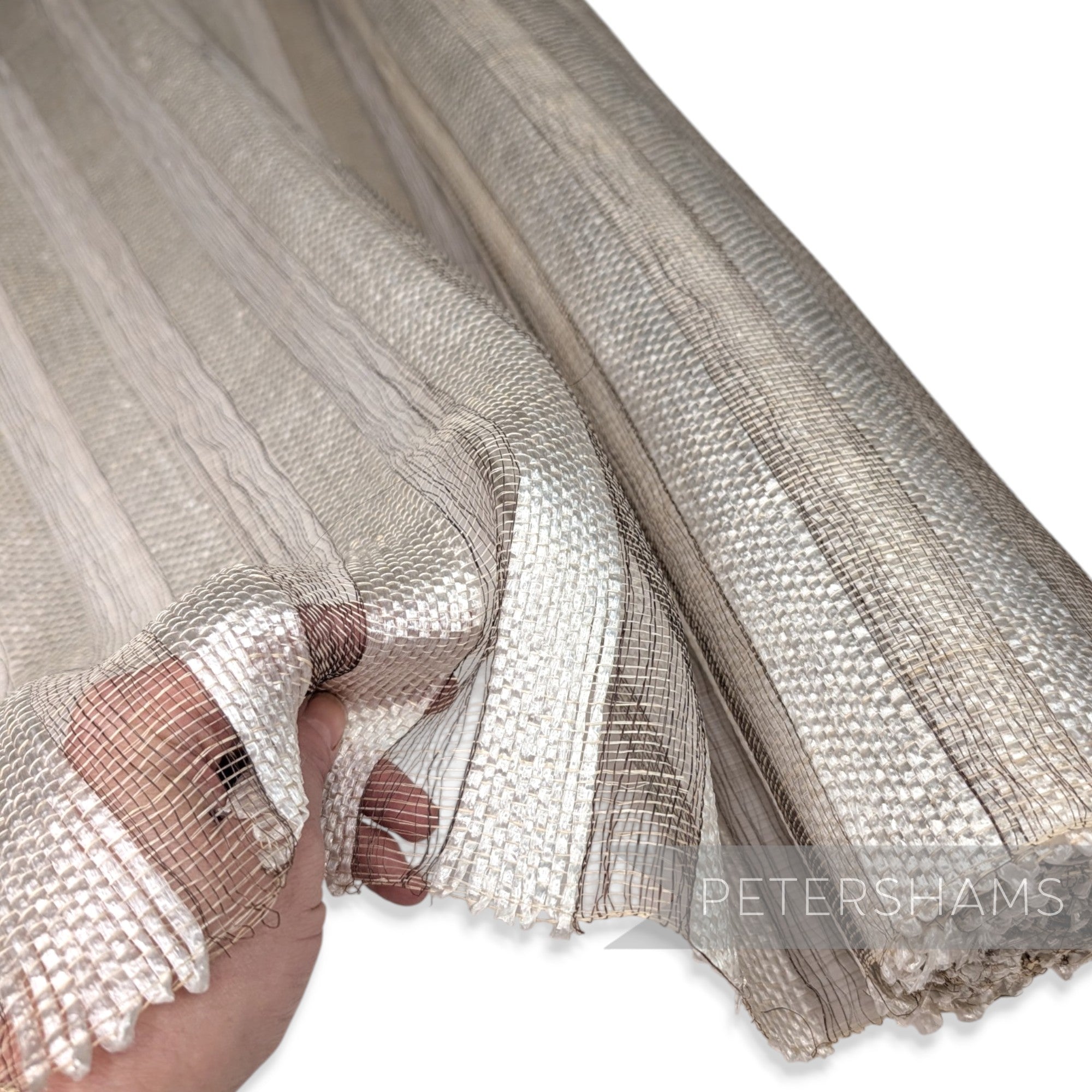 Glossy White Stripe Sinamay Fabric - 1/2m