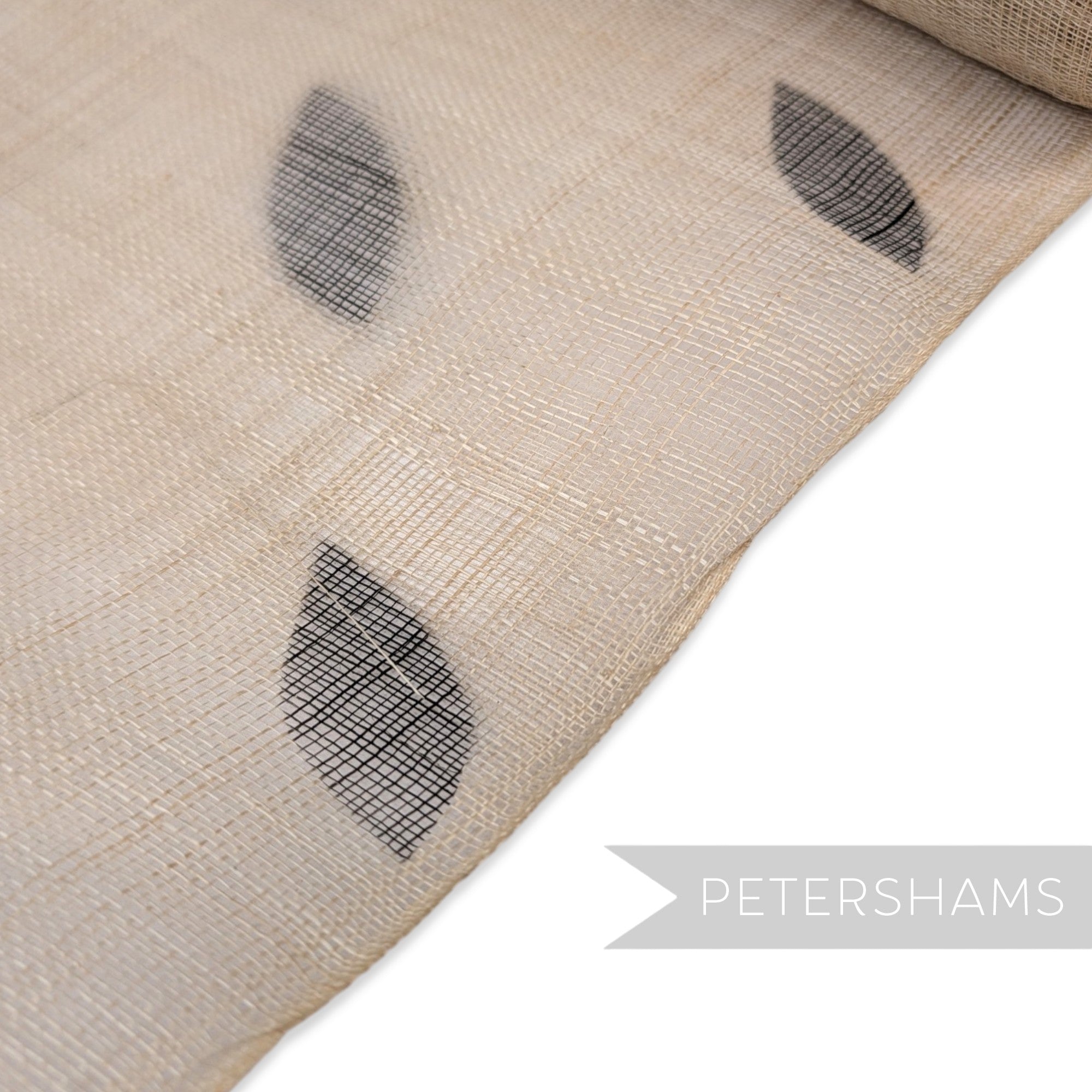 Black Leaf Printed Sinamay Fabric - 1/2m