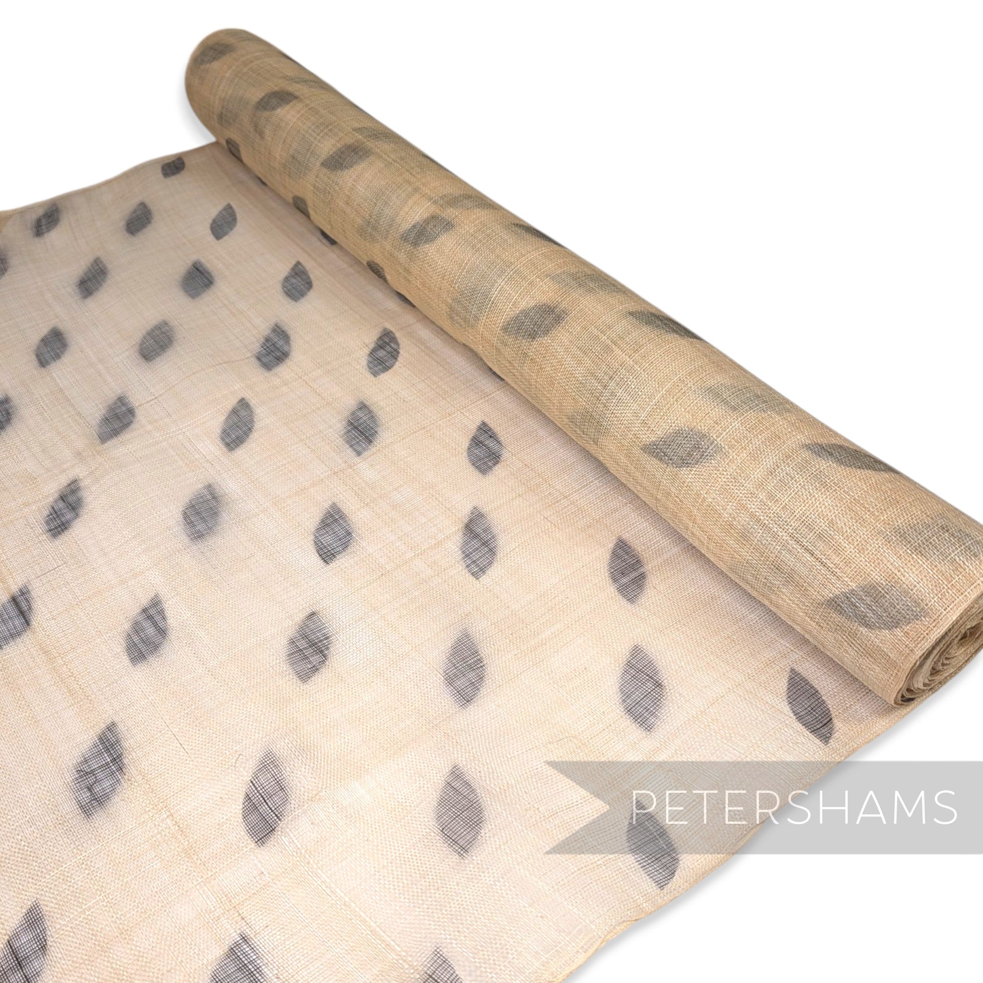 Black Leaf Printed Sinamay Fabric - 1/2m