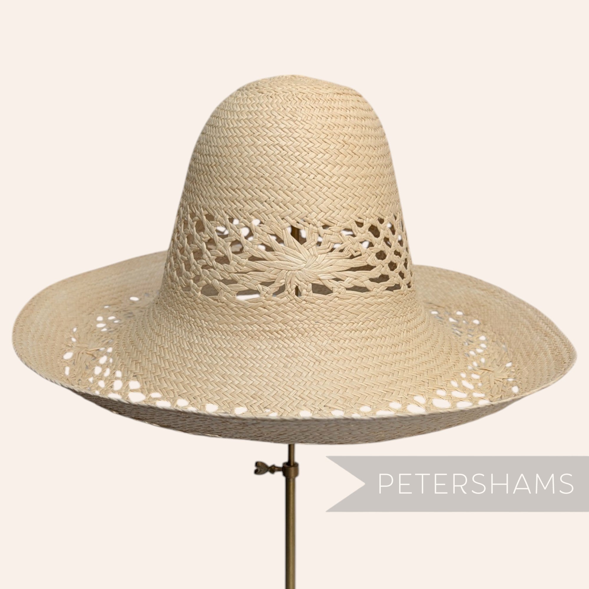 Open Weave Floral Vintage Ecuador Panama Straw Capeline Hat Body - 12.5"