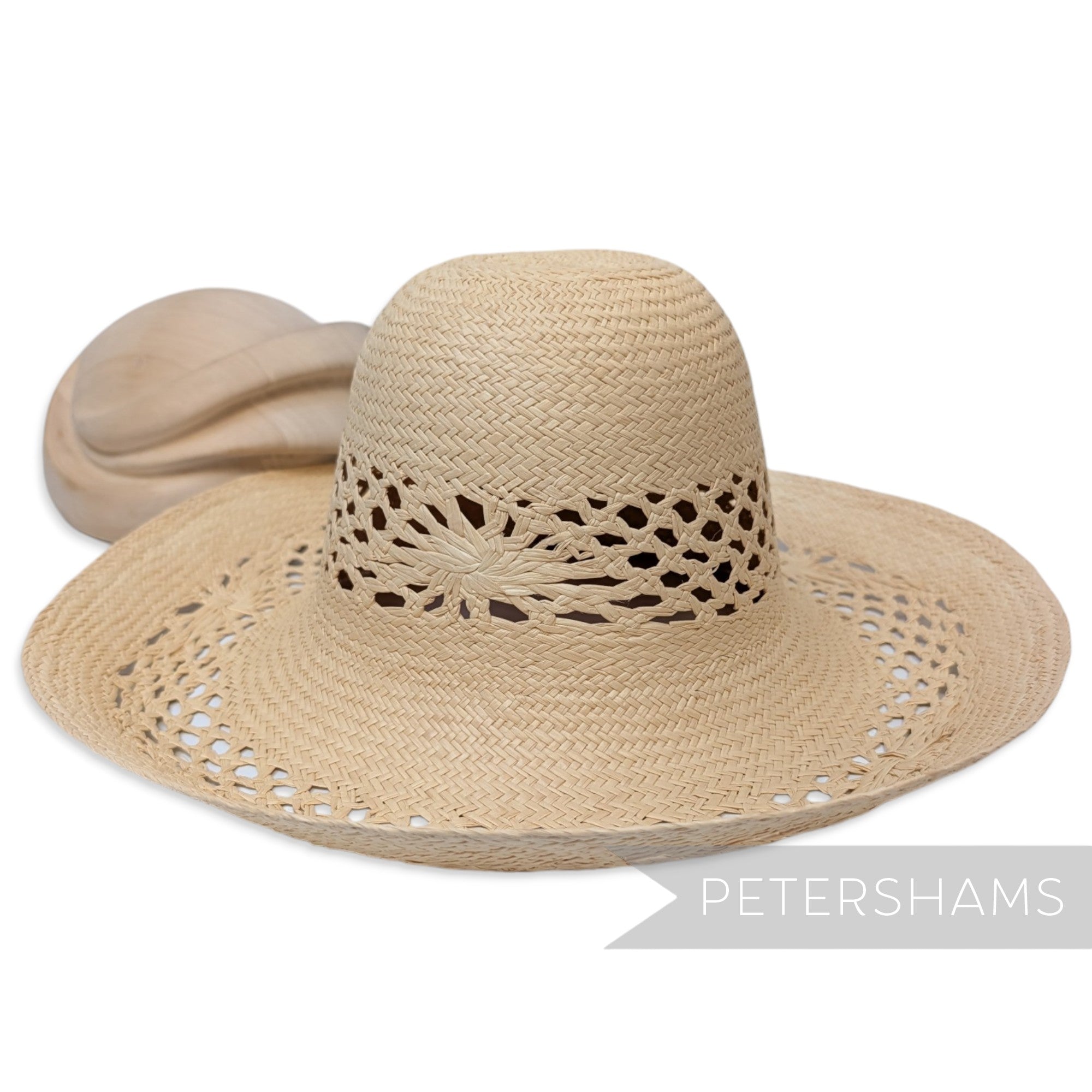 Open Weave Floral Vintage Ecuador Panama Straw Capeline Hat Body - 12.5"