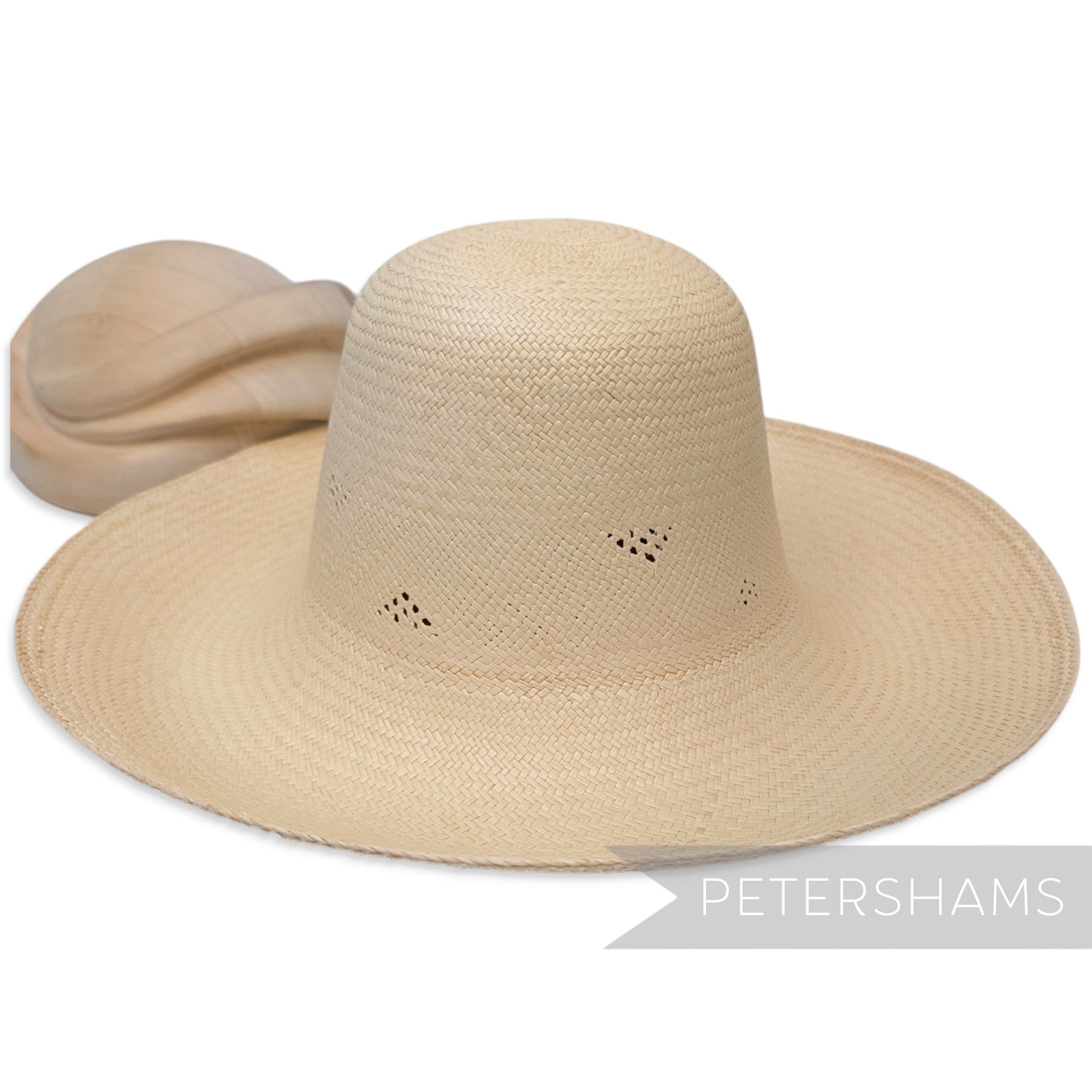 Tiny Triangle Vent Vintage Ecuador Panama Straw Capeline Hat Body - 12.5"