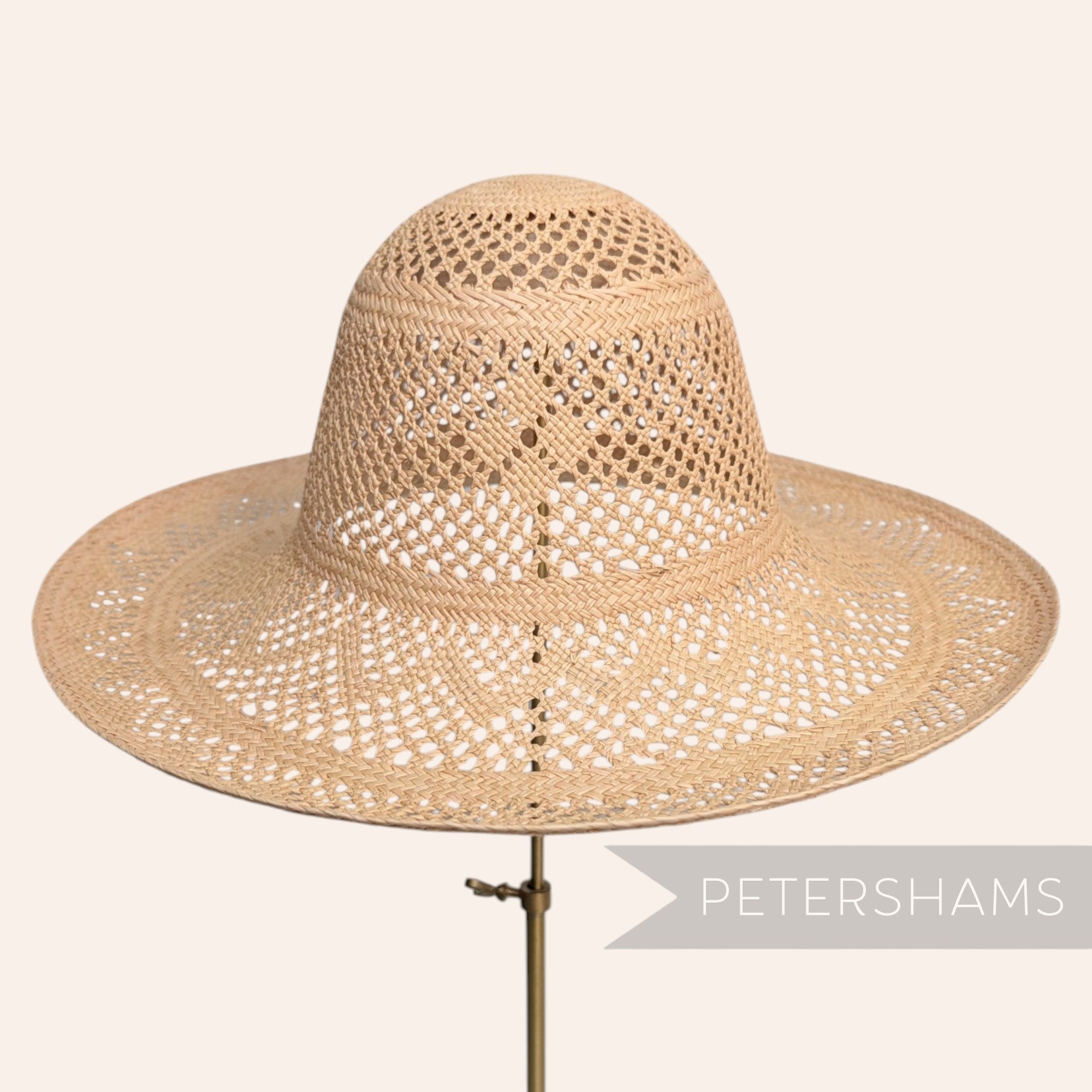 Peach Patterned Diamond Detail Vintage Ecuador Panama Straw Capeline Hat Body - 11"