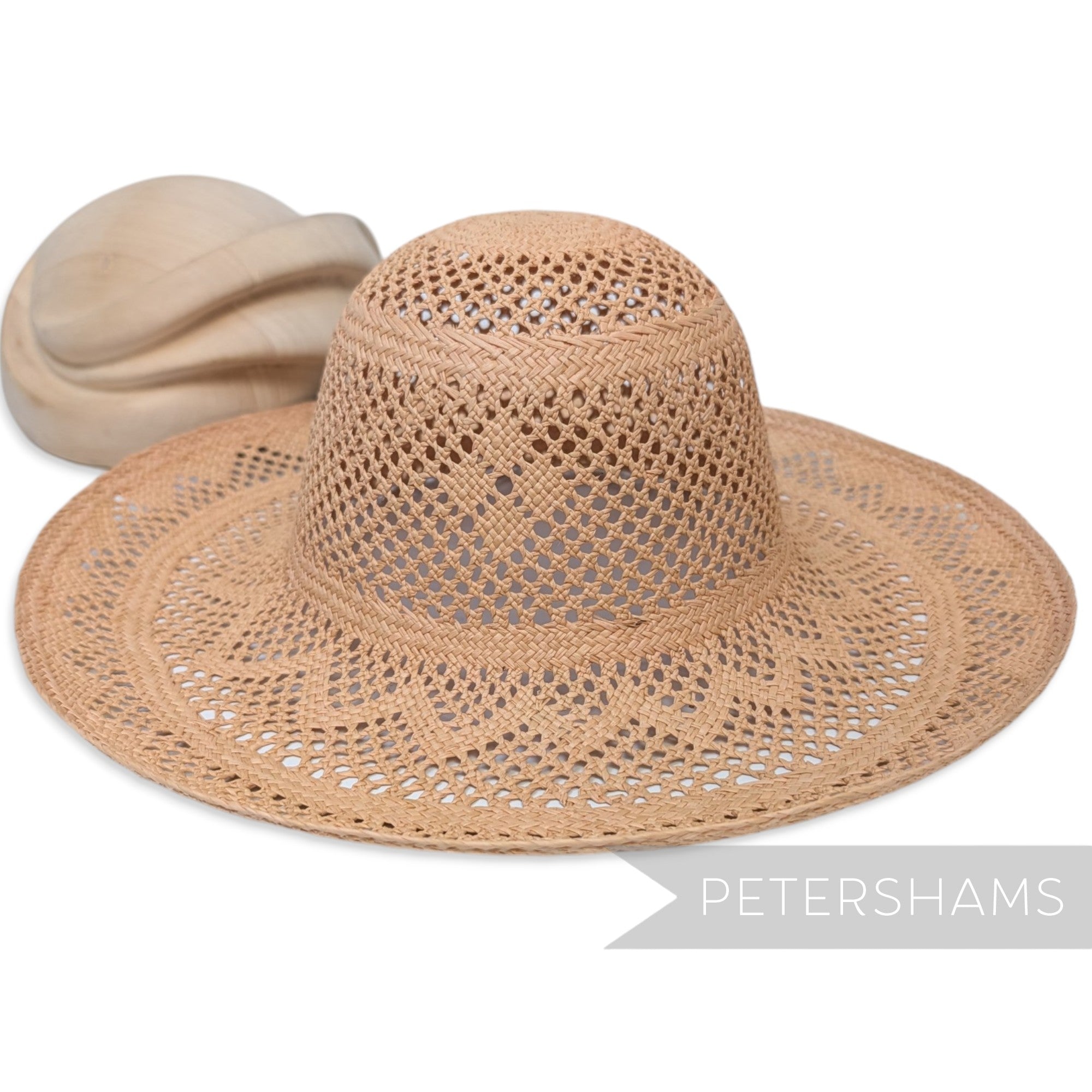 Peach Patterned Diamond Detail Vintage Ecuador Panama Straw Capeline Hat Body - 11"