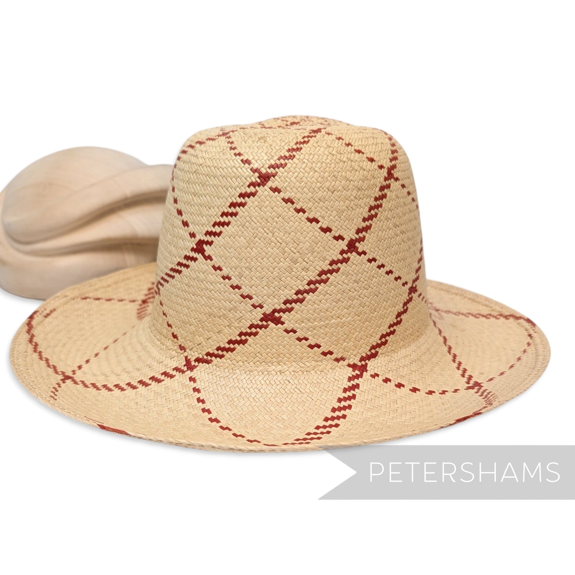 Red Check Vintage Ecuador Panama Straw Capeline Hat Body - 11"