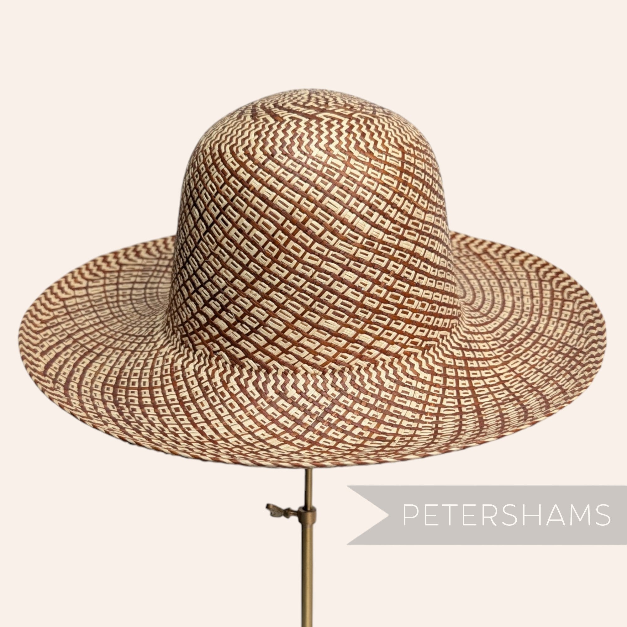 Rust Graphic Weave Vintage Ecuador Panama Straw Capeline Hat Body - 11.5"