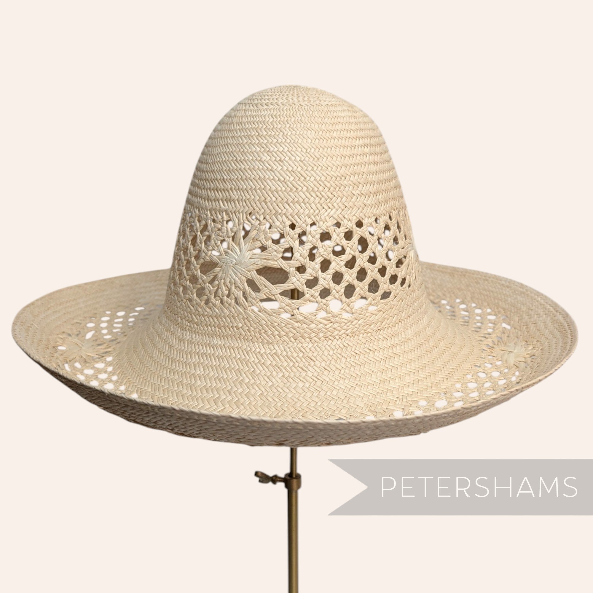 Open Weave Floral Vintage Ecuador Panama Straw Capeline Hat Body - 12"